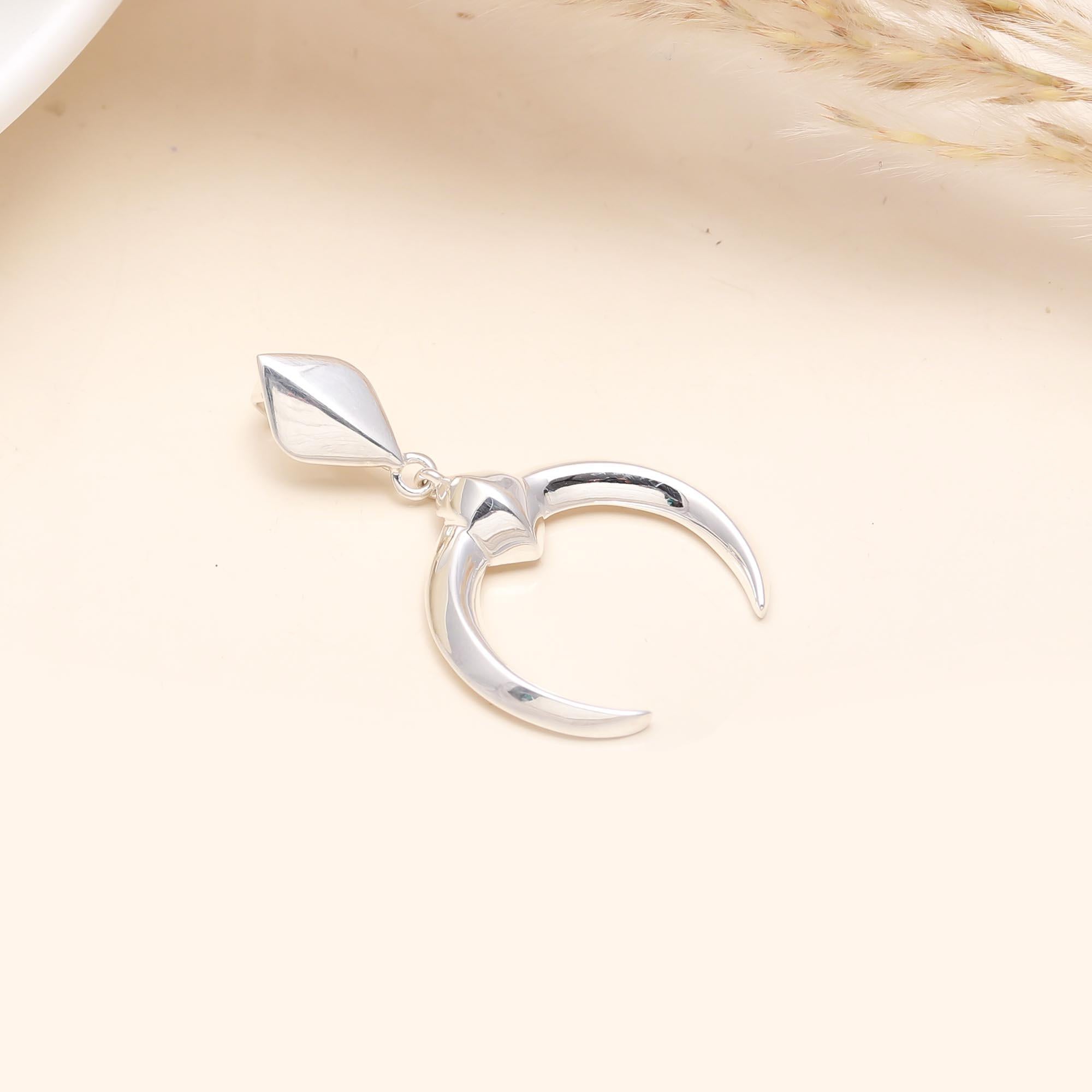 The Double Horn: Crescent Horn Tusk Silver Pendant