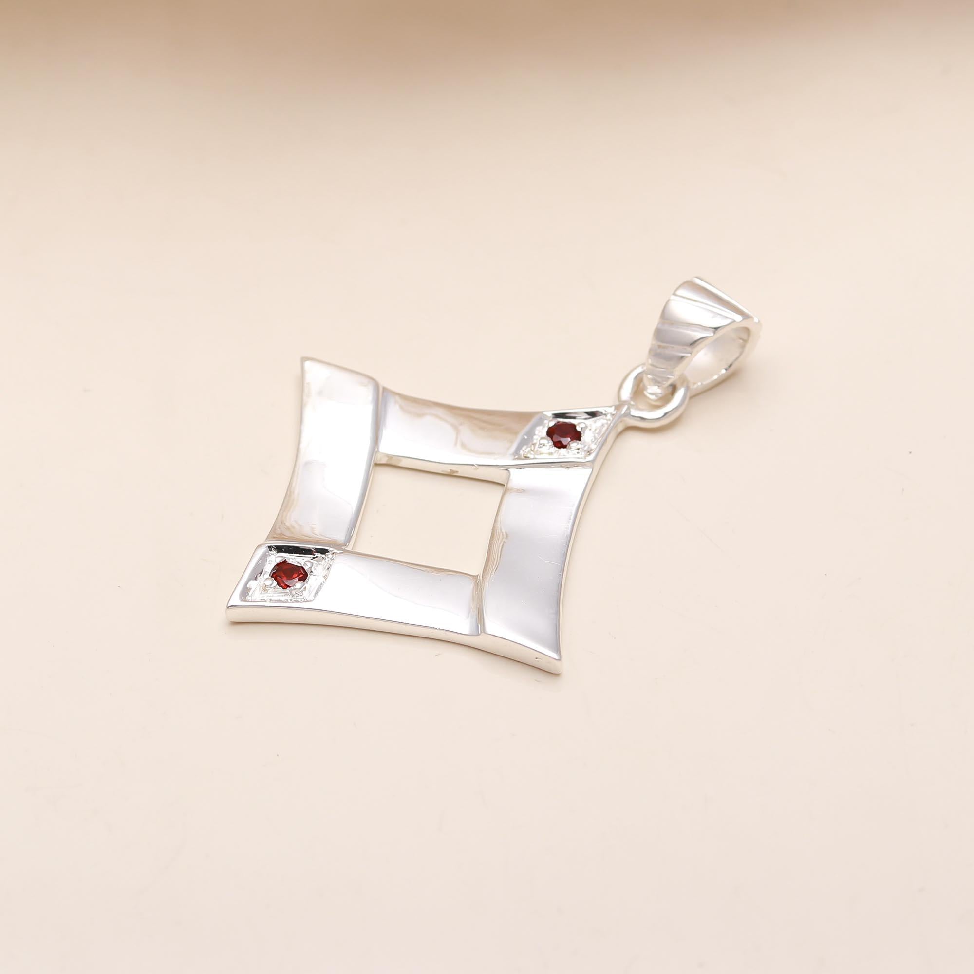 Small Gemstone Rounded Faceted Red Garnet Sterling Silver Pendant