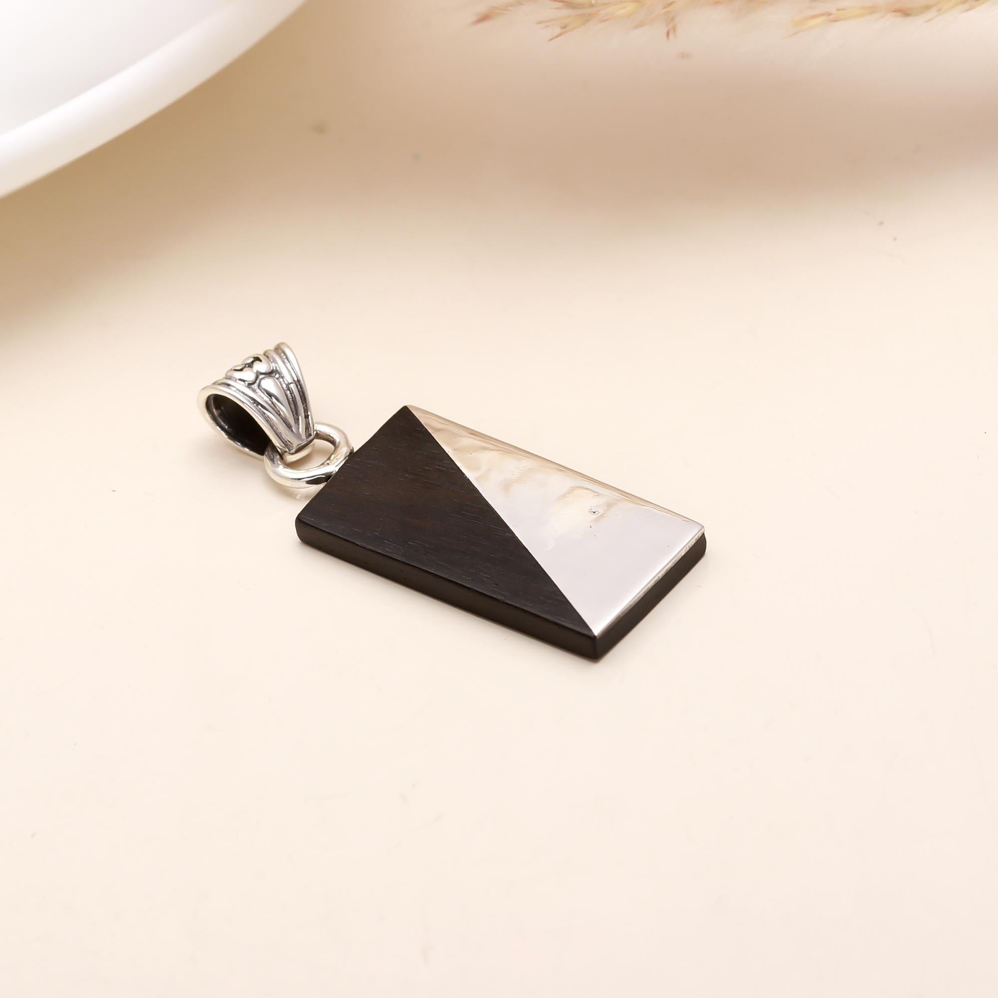 925 Sterling Silver Pendant Natural Enoby Wood Black