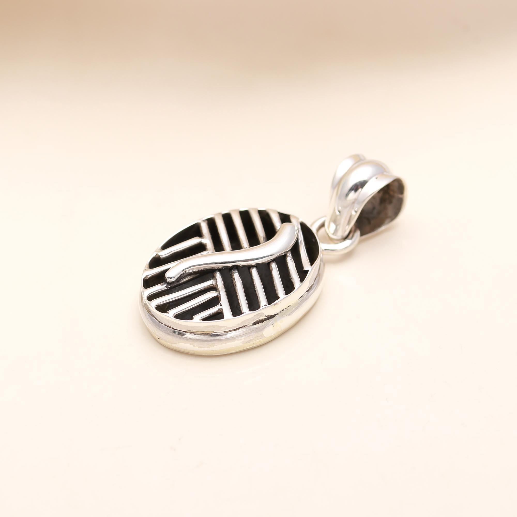 Vinatage Ebony wood Pendant in Sterling Silver