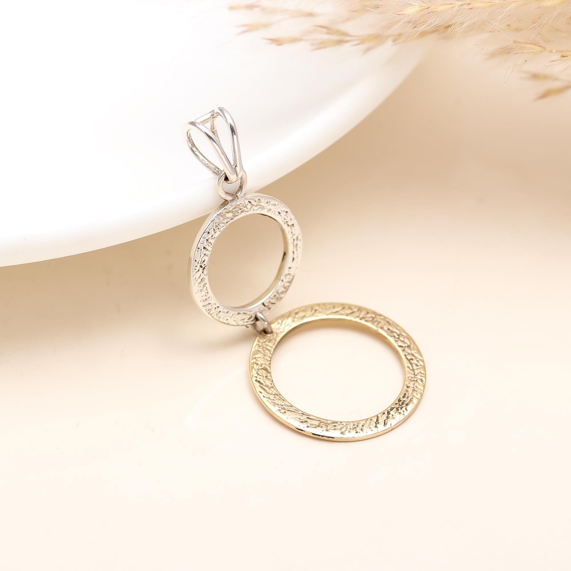 Two Circle Dangle Silver and Gold Pendant