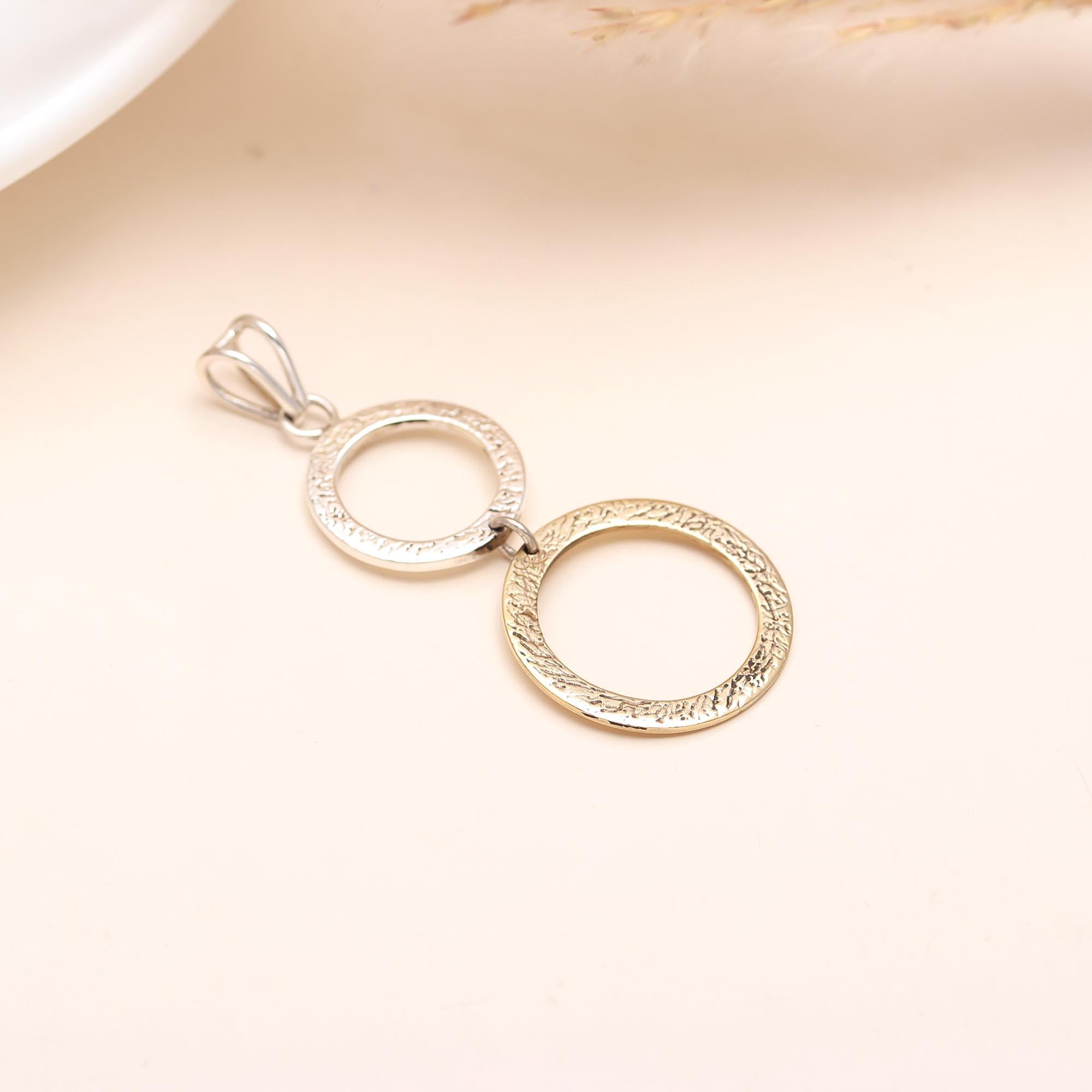 Two Circle Dangle Silver and Gold Pendant