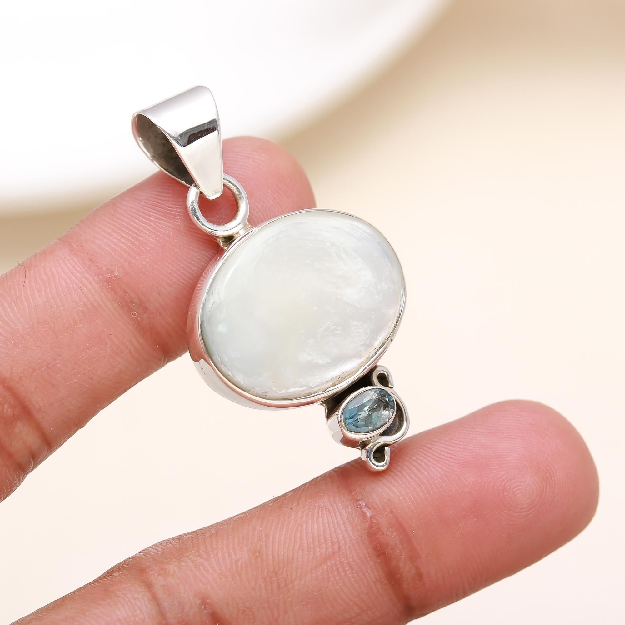 Moonstone and Blue Topaz Sterling Silver Pendant