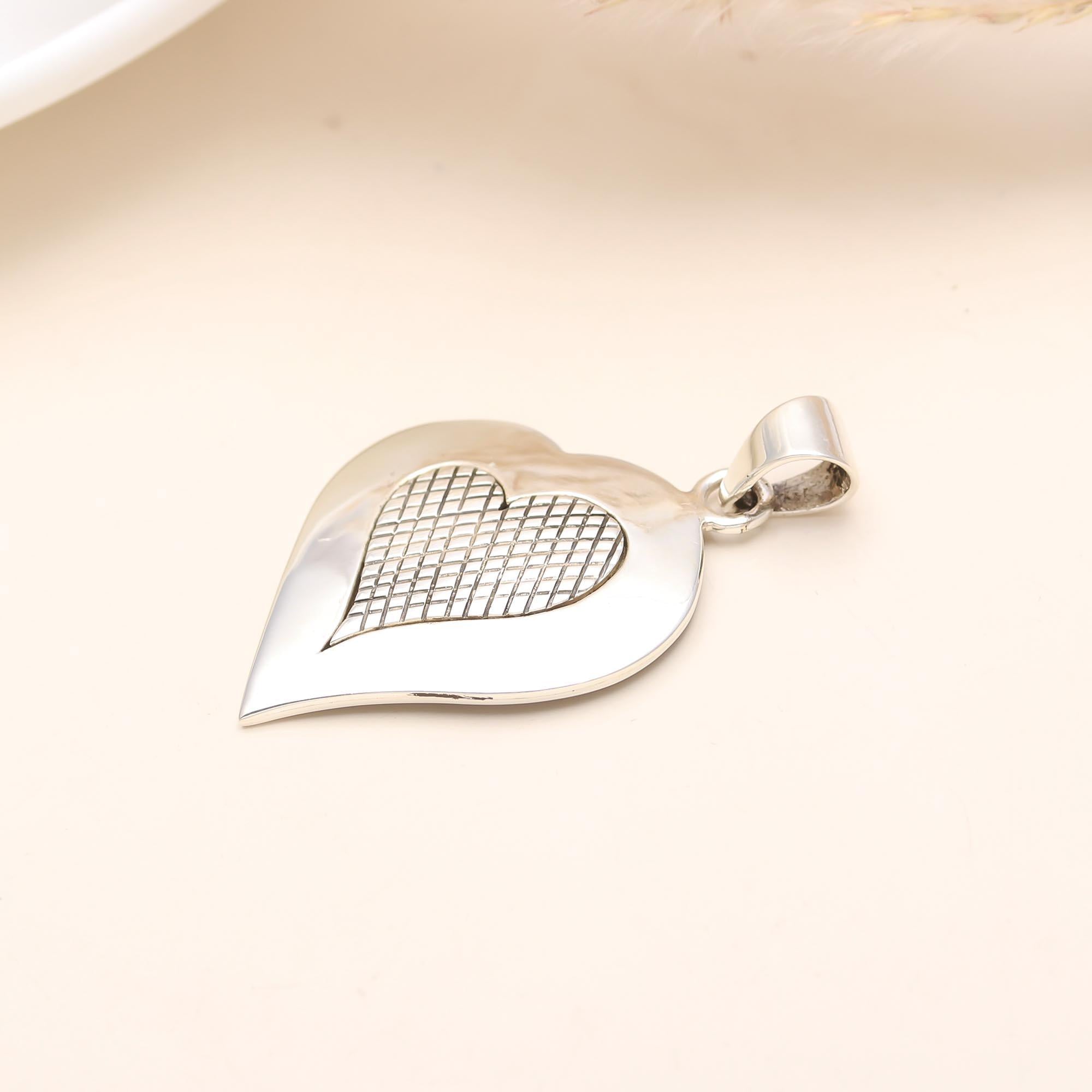 Solid Heart Shape Sterling Silver Pendant