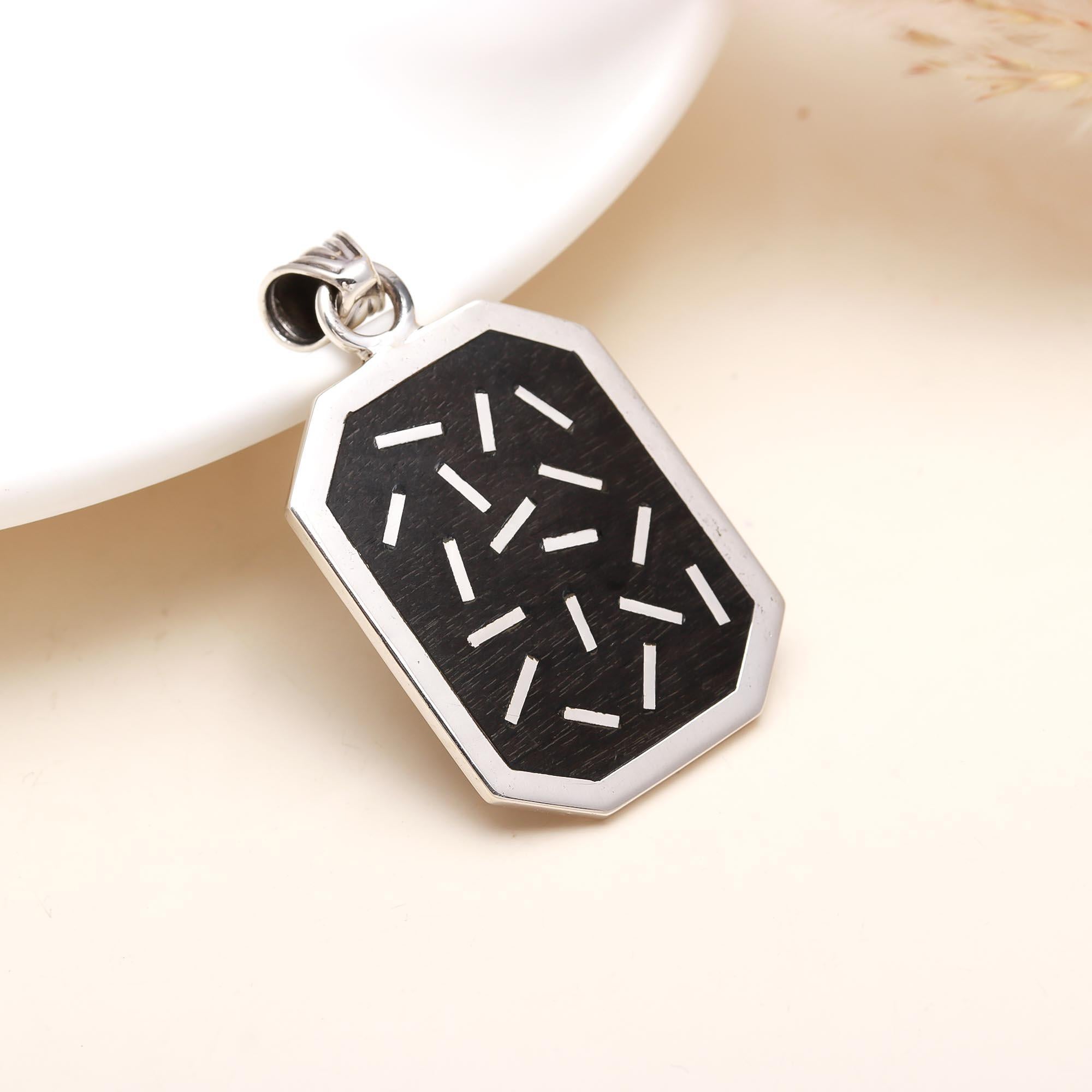 Classic Ebony Wood Sterling Silver Pendant