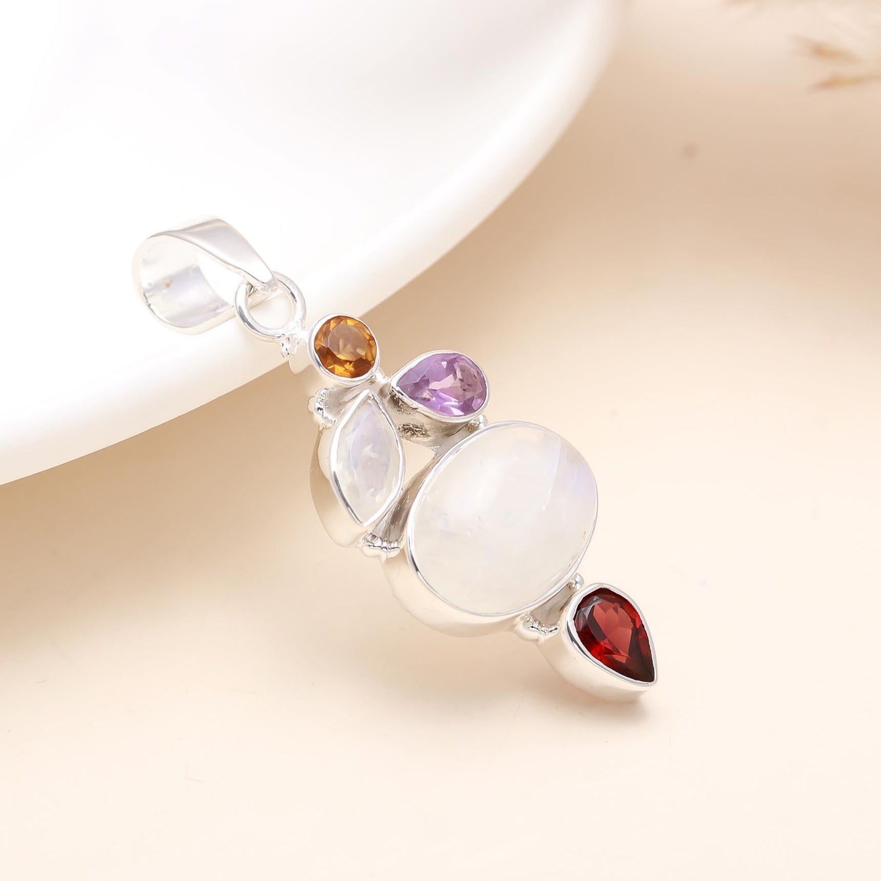 The Celestial Harmony: Multi-Gemstone Silver Pendant