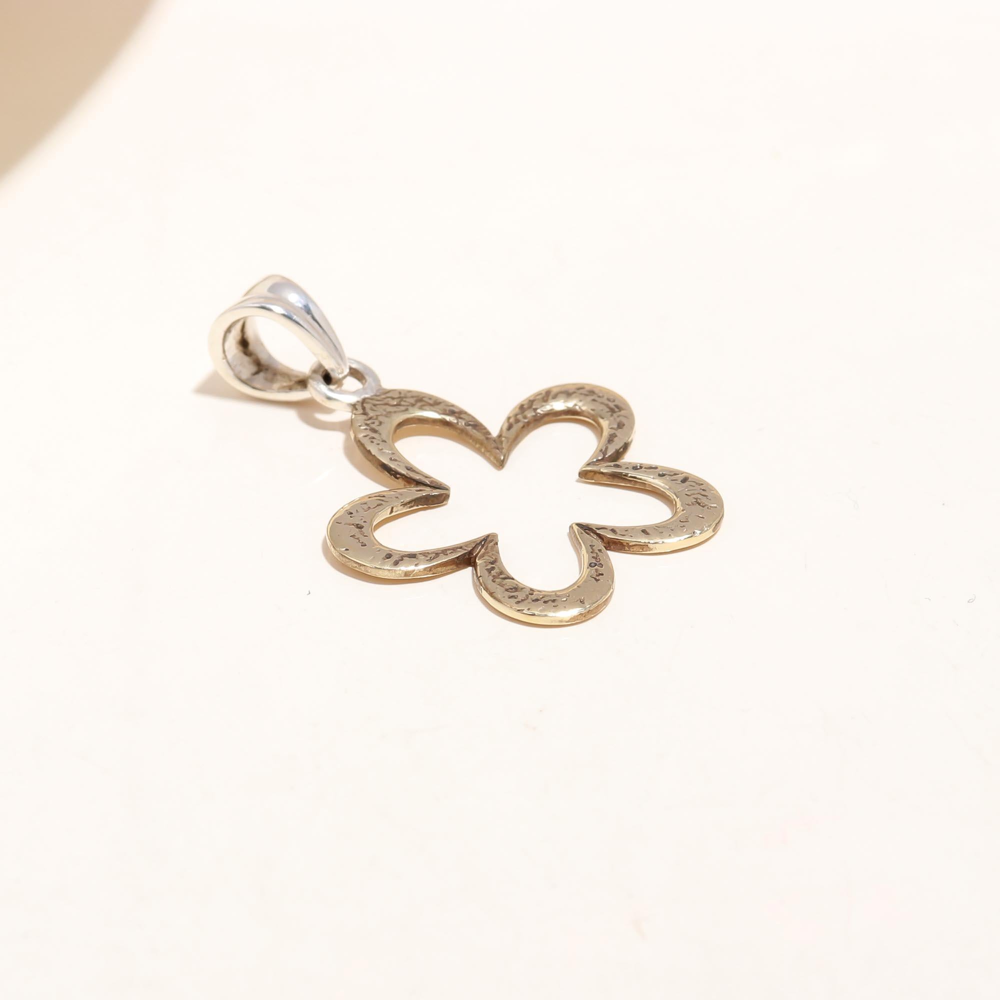 925 SterlingSsilver And gold Open Plumeria Flower Pendant