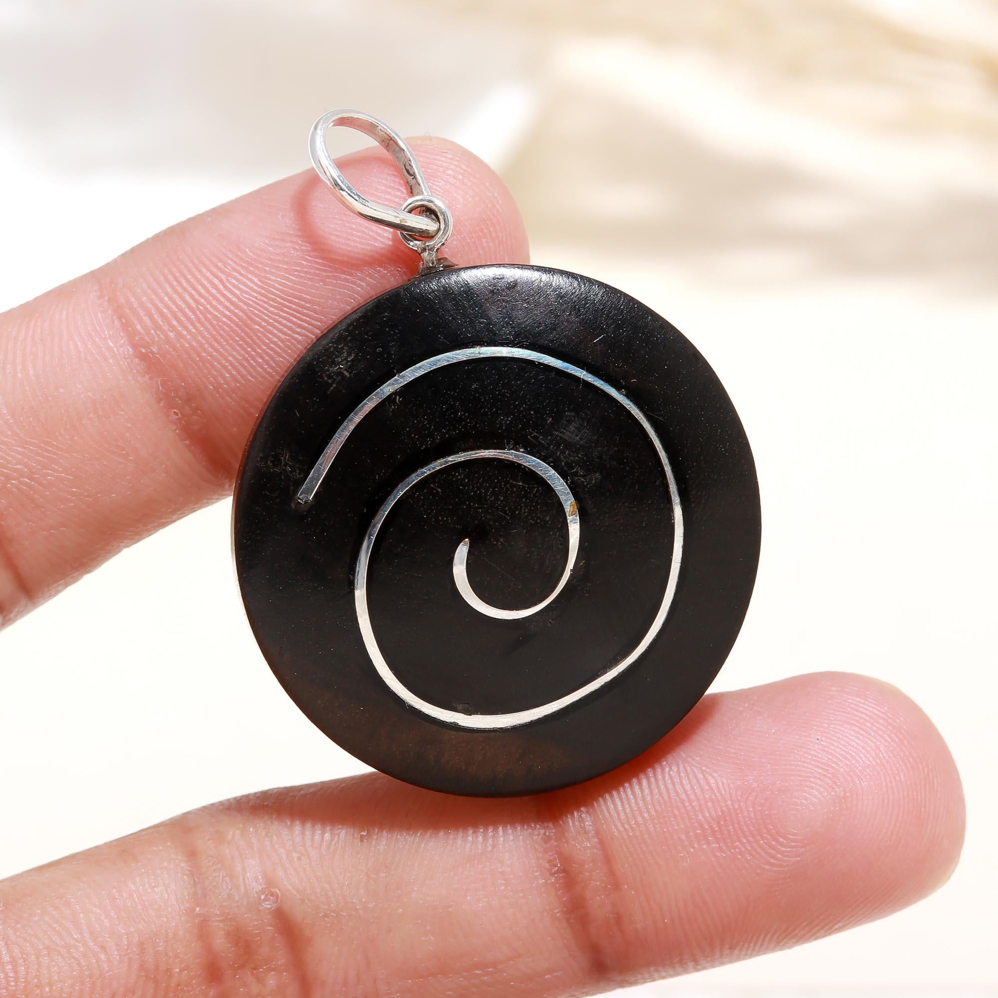 Ebony Wood Spiral Double Sided Pendant