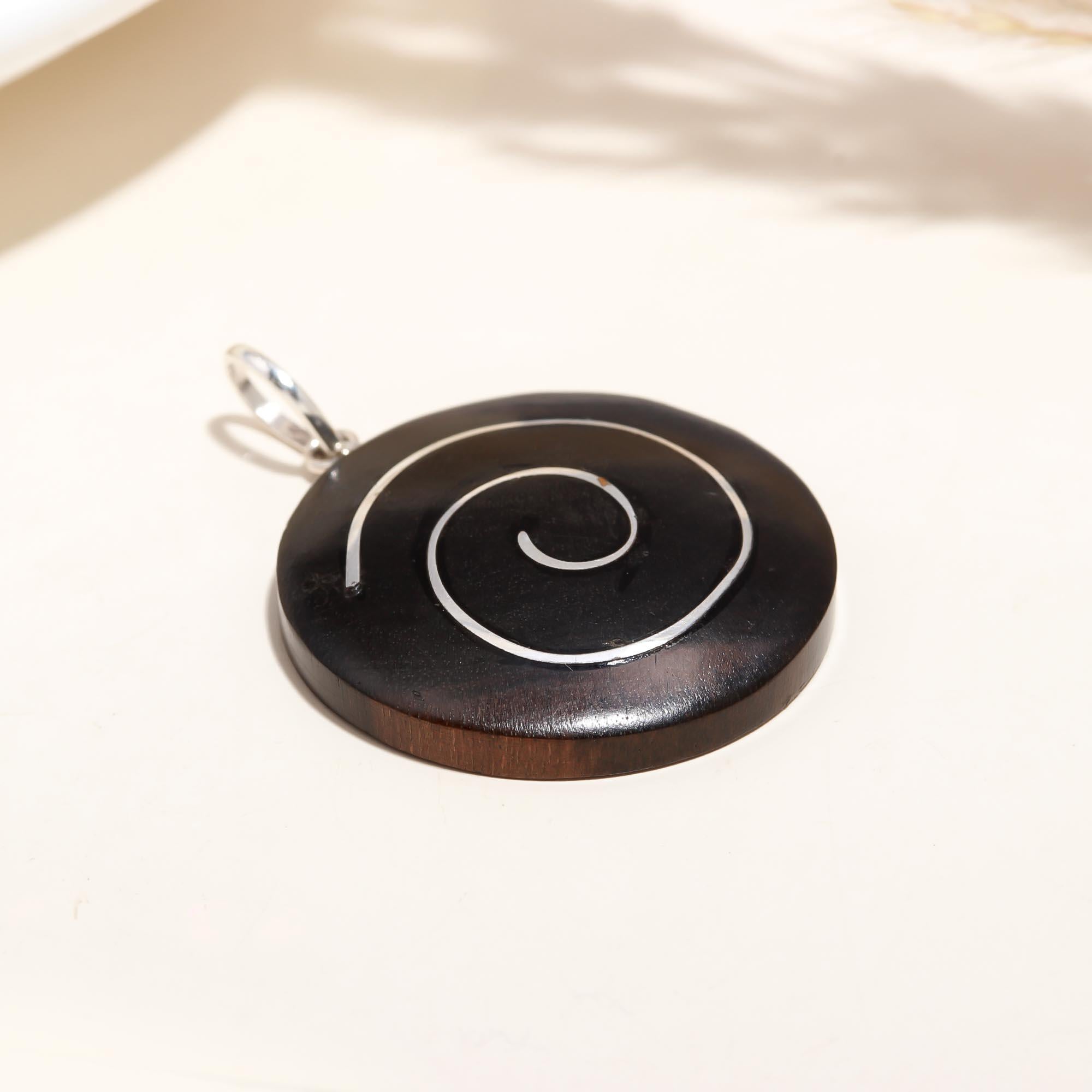 Ebony Wood Spiral Double Sided Pendant