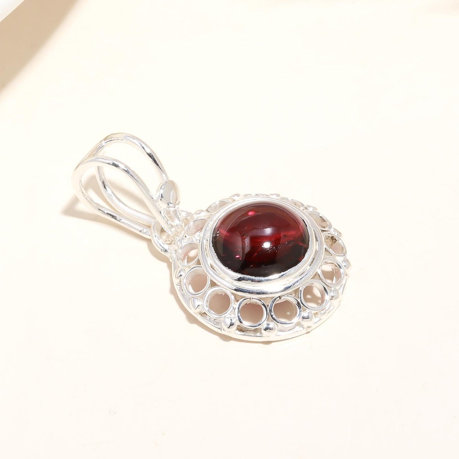 The Garnet Halo: Garnet Bubble Circle Halo Silver Pendant