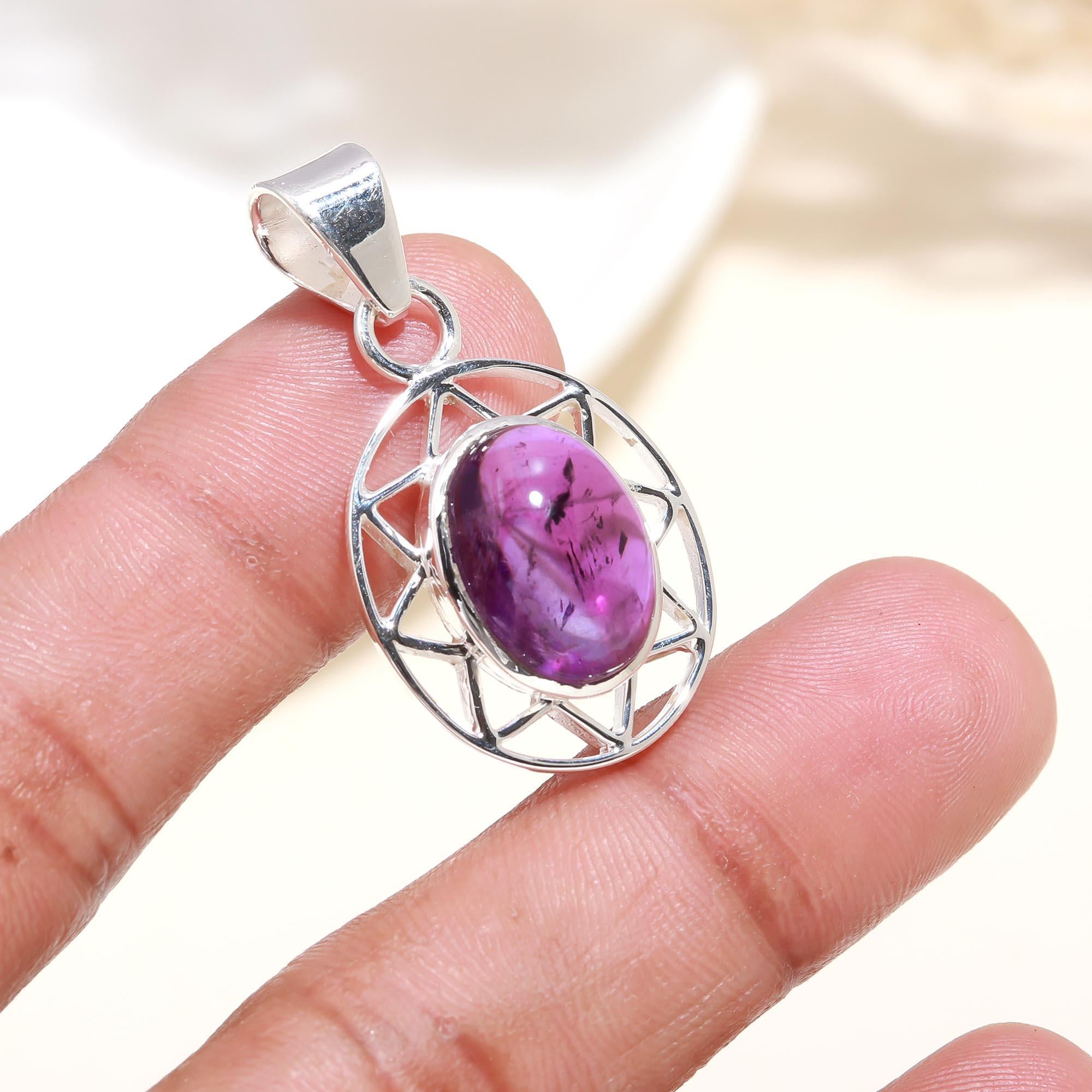 Amethyst Stone Oval Shape Designer Pendant Sterling Silver Pendant
