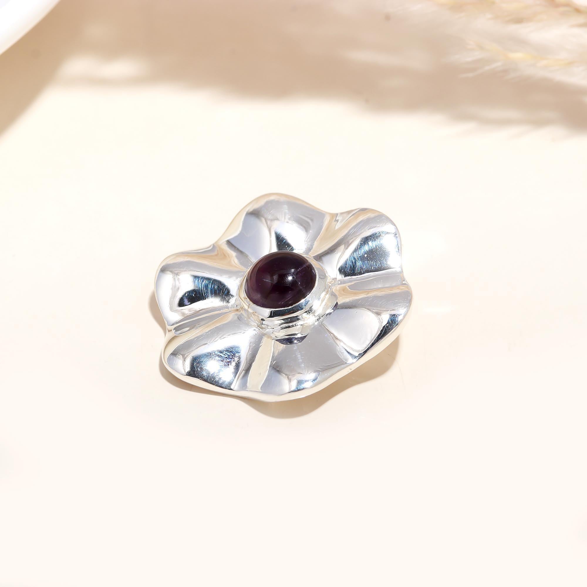 The Bloom Center: Amethyst Sculpted Petal Silver Pendant