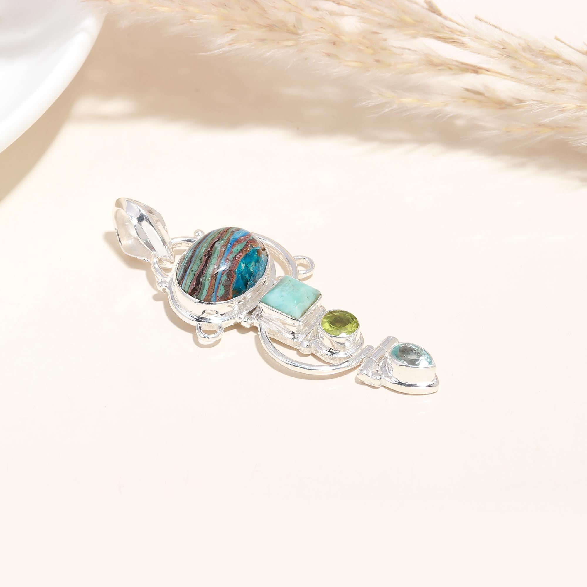 The Coastal Cascade: Multi-Gemstone Linear Drop Pendant