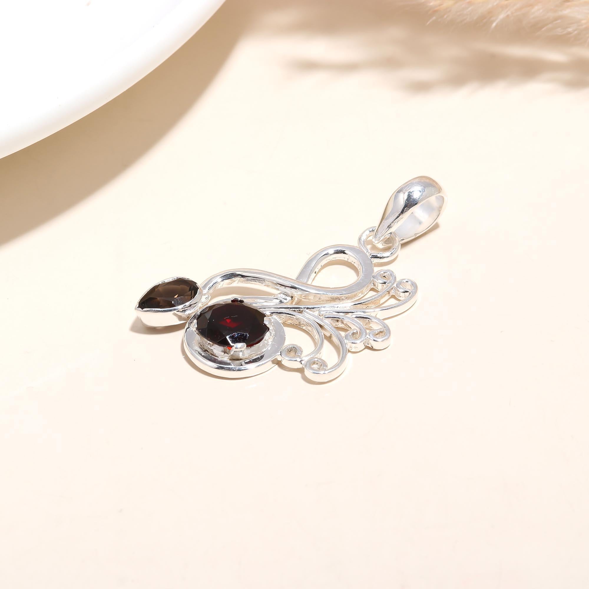 The Smoky Swirl Pendant: Garnet & Smoky Quartz Swirl Pendan