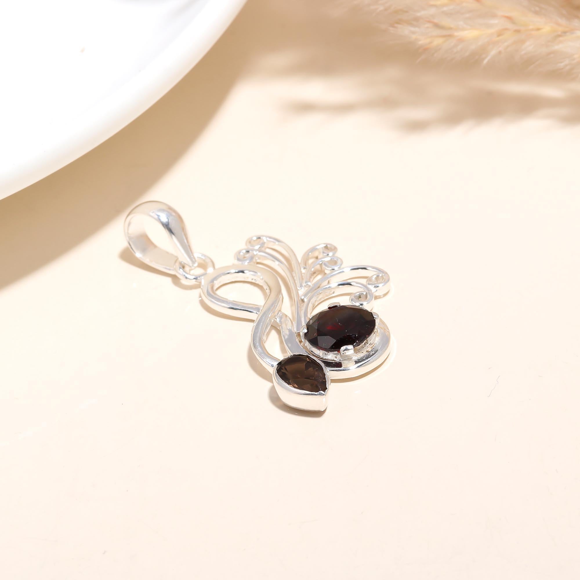 The Smoky Swirl Pendant: Garnet & Smoky Quartz Swirl Pendan