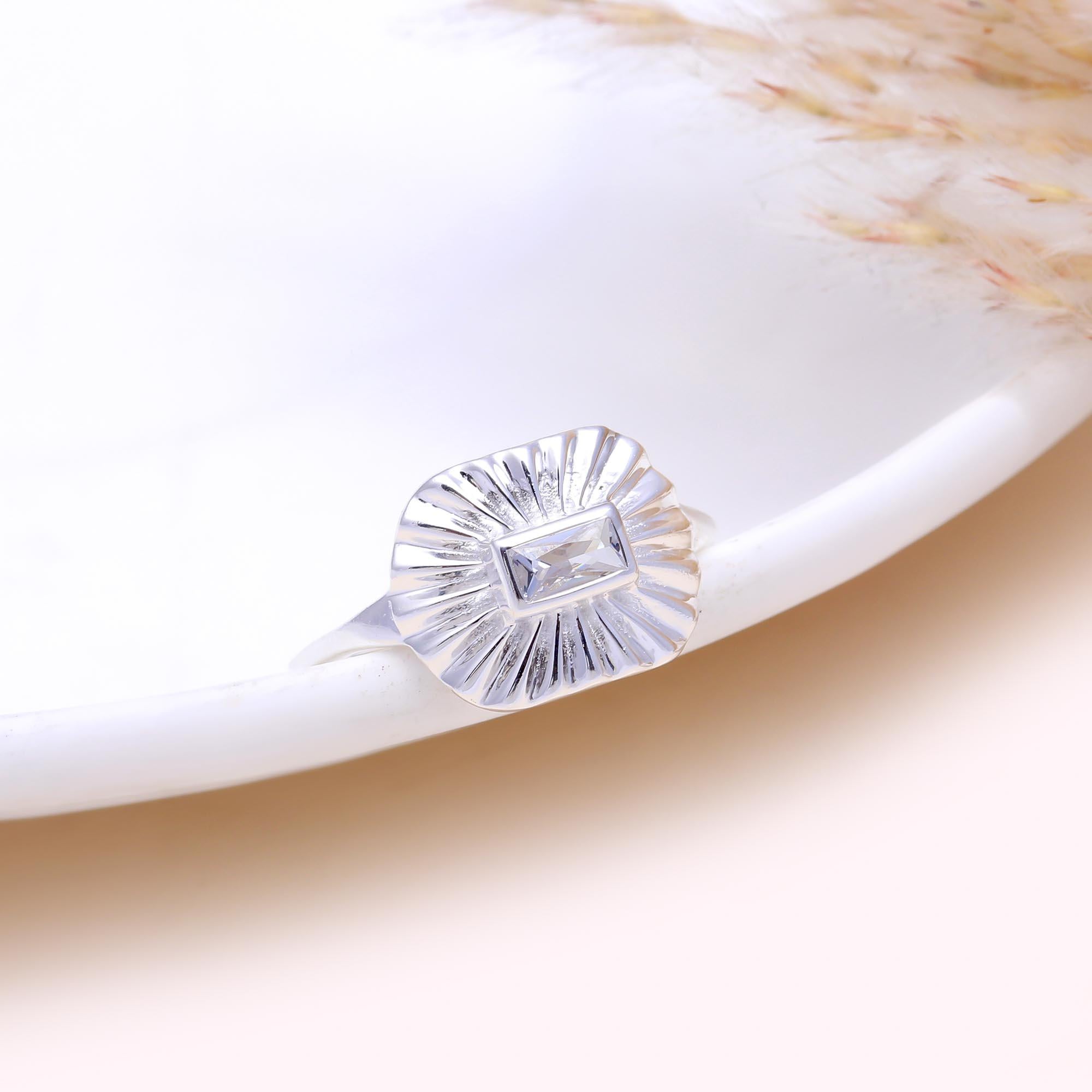 The Fluted Deco Ring: Baguette cubic zirconia Fluted Ring