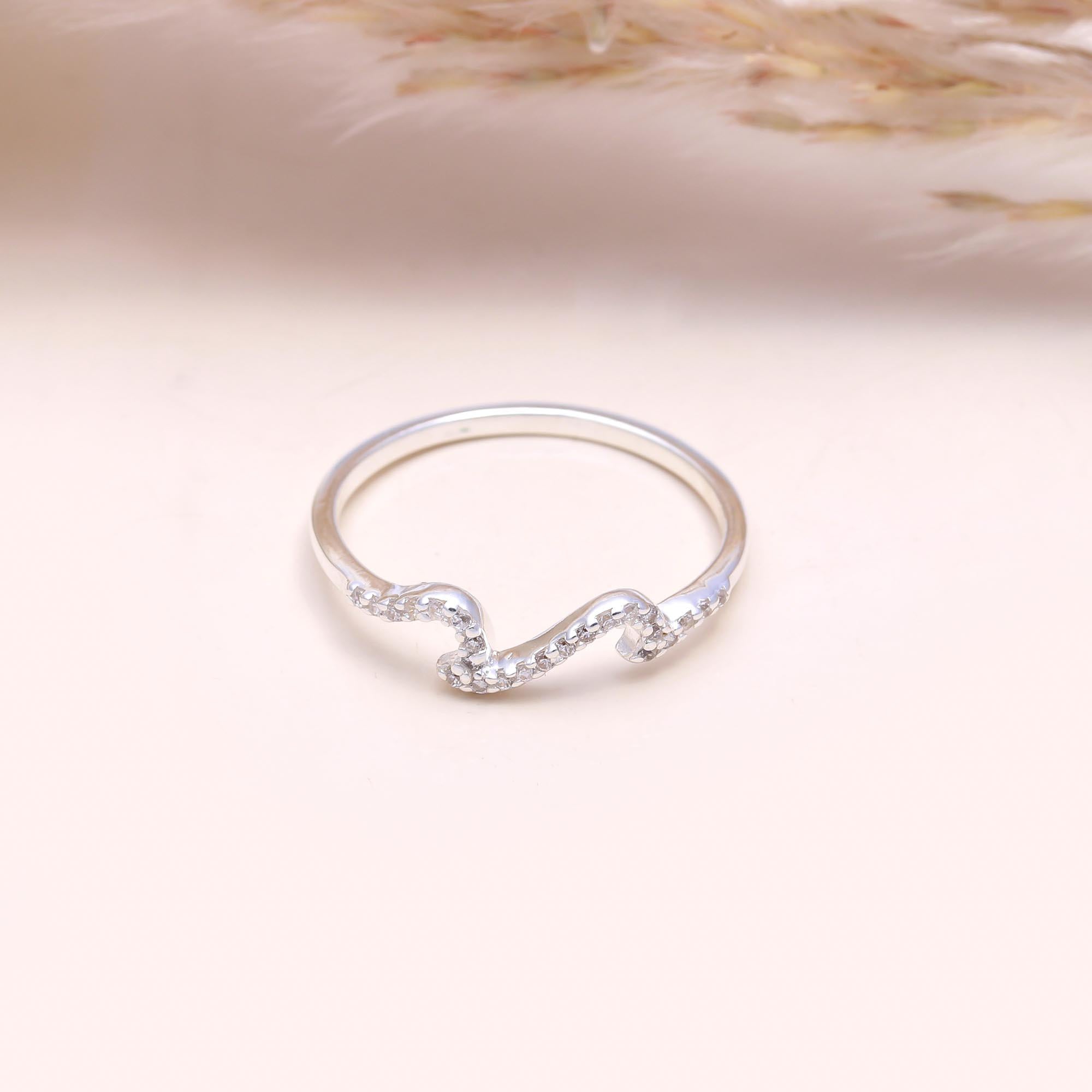 The Stardust Wave Band: Pave White Topaz Curved Ring