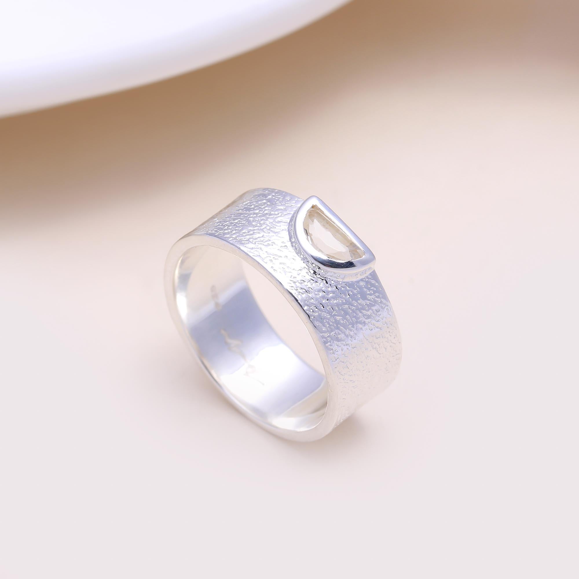 The Lunar Texture Ring: Lemon Quartz Wide Band Ring