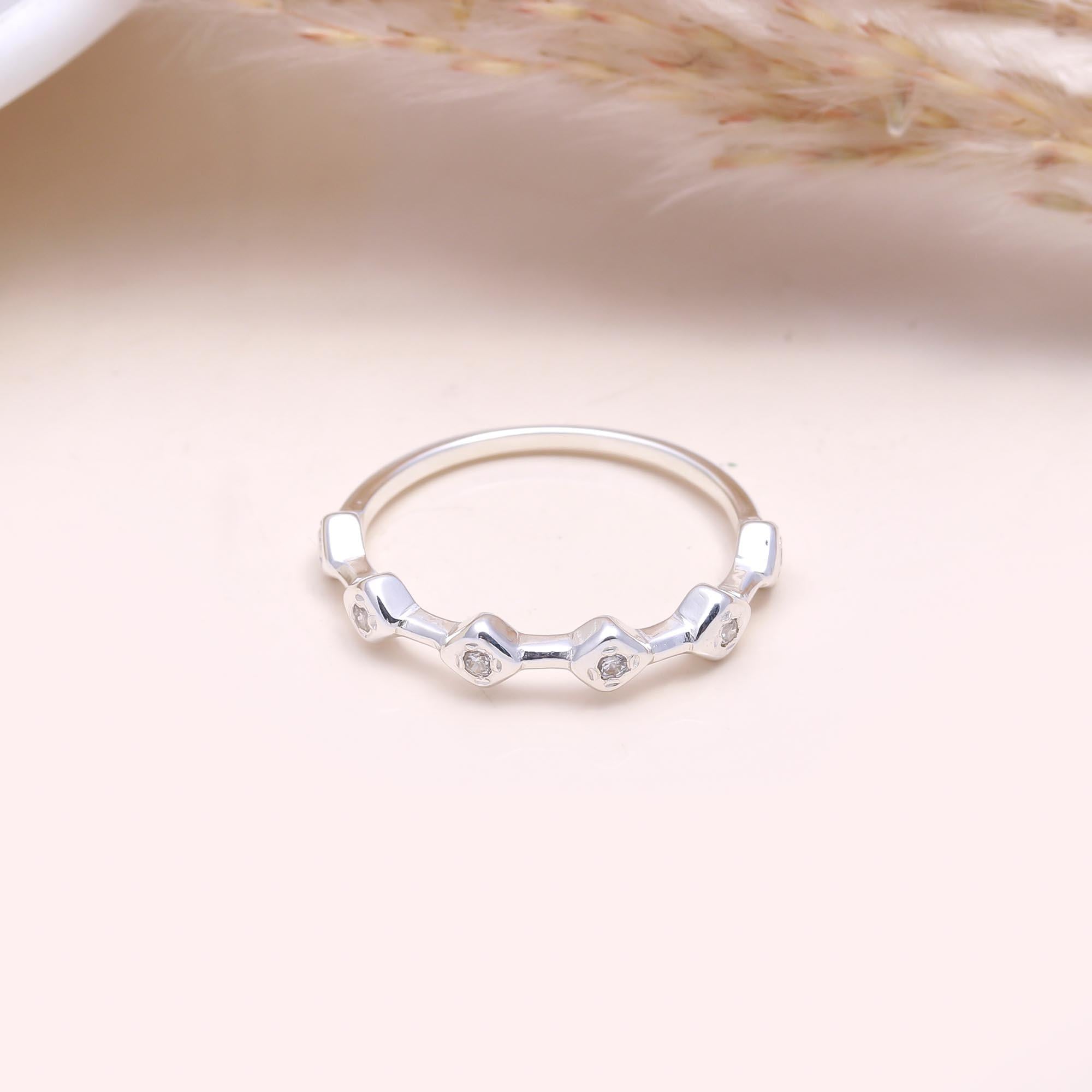 The Geo-Eternity Band: White Topaz Diamond-Shape Band