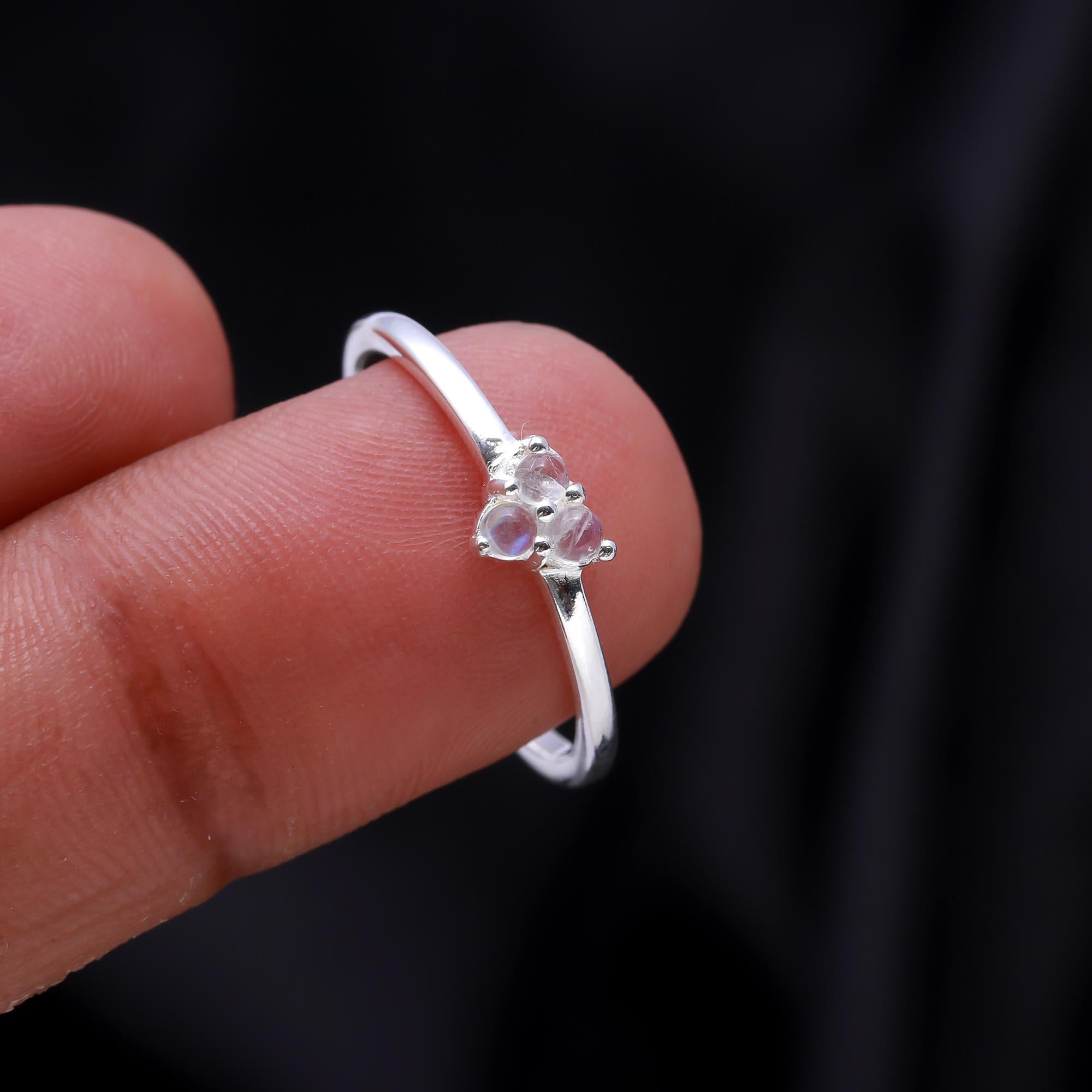 The Moonstone Trinity Ring: Moonstone Cluster Dainty Ring