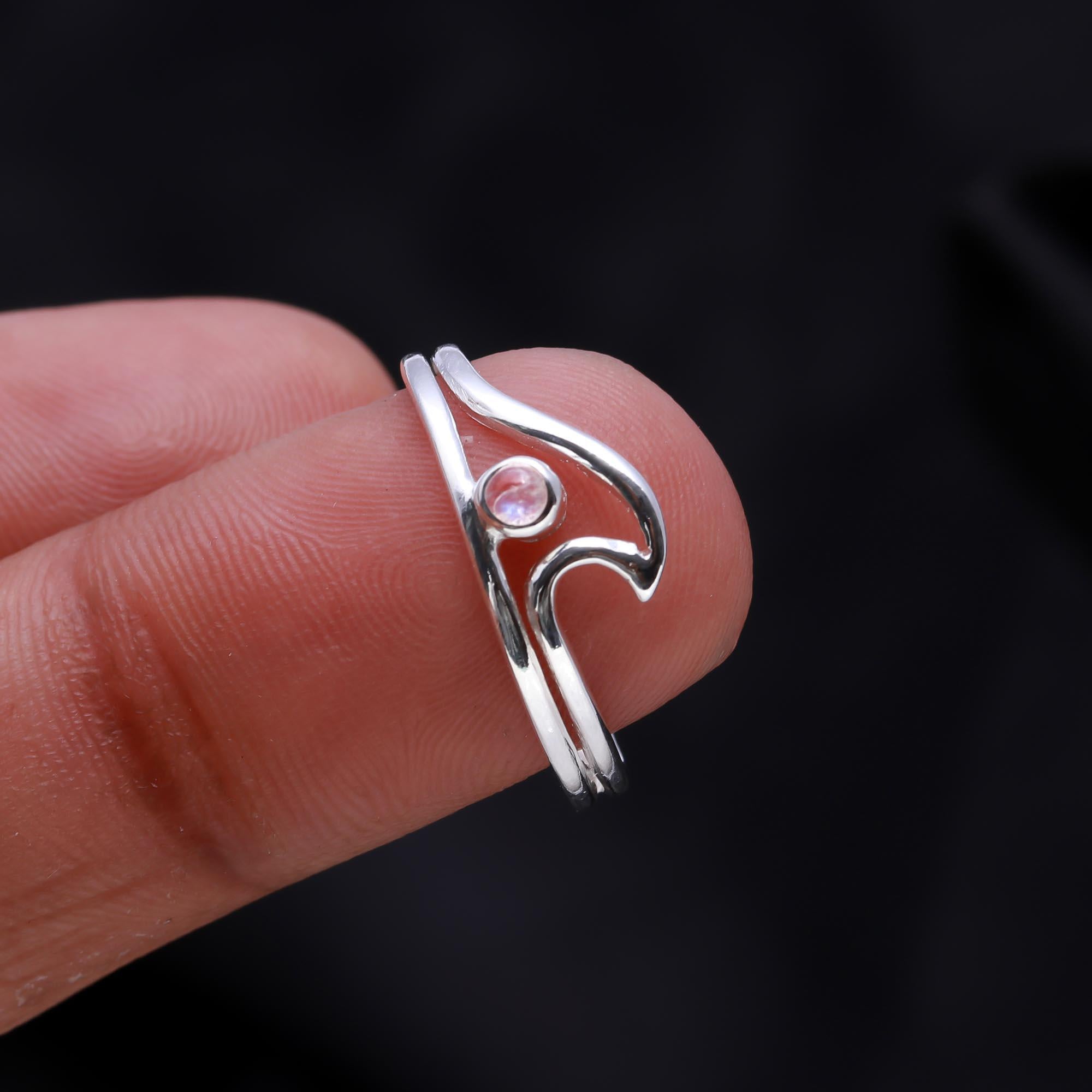 The Ocean Wave Rin: Silver Wave Ring with Moonstone