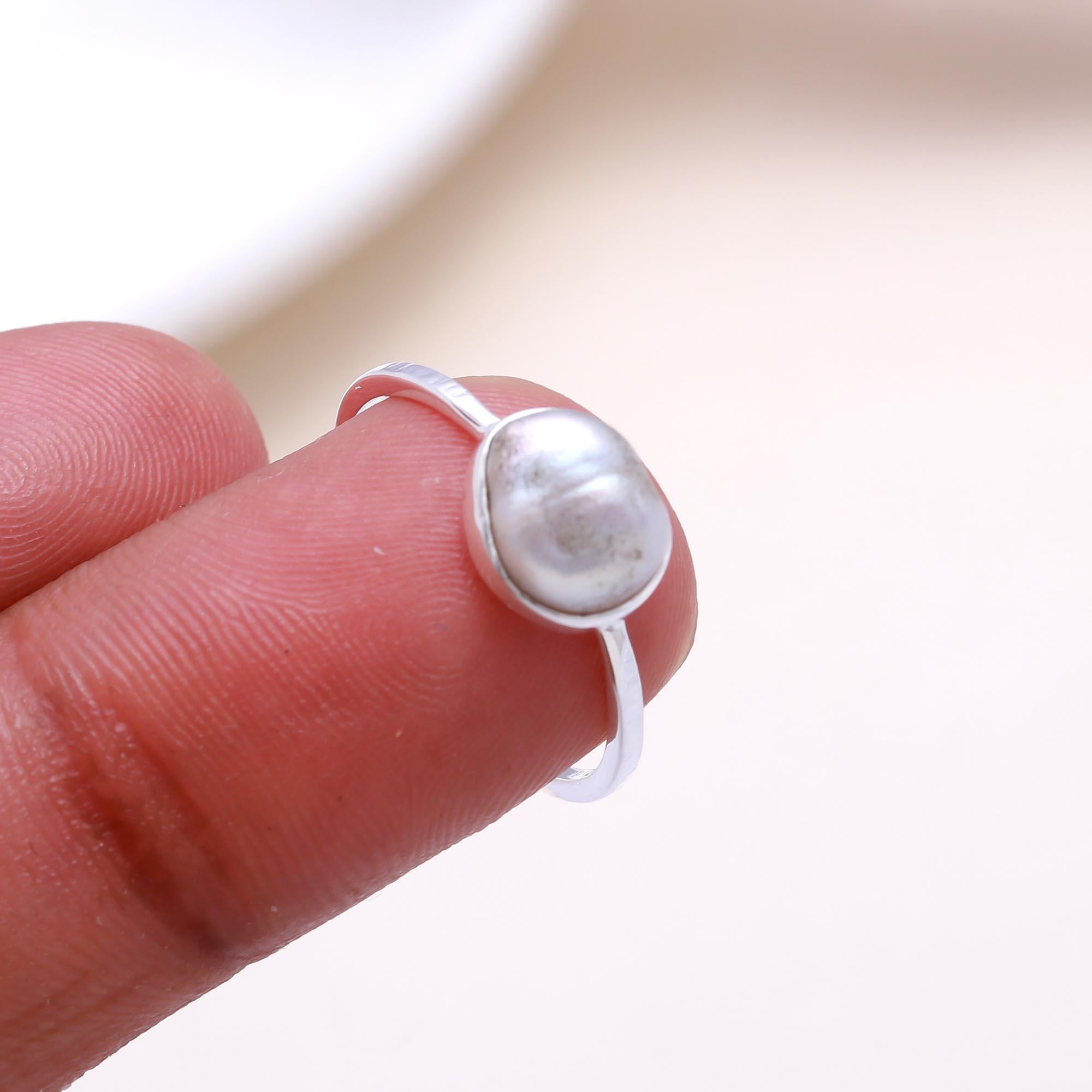 The Grey Pearl Button: Grey Freshwater Pearl Ring
