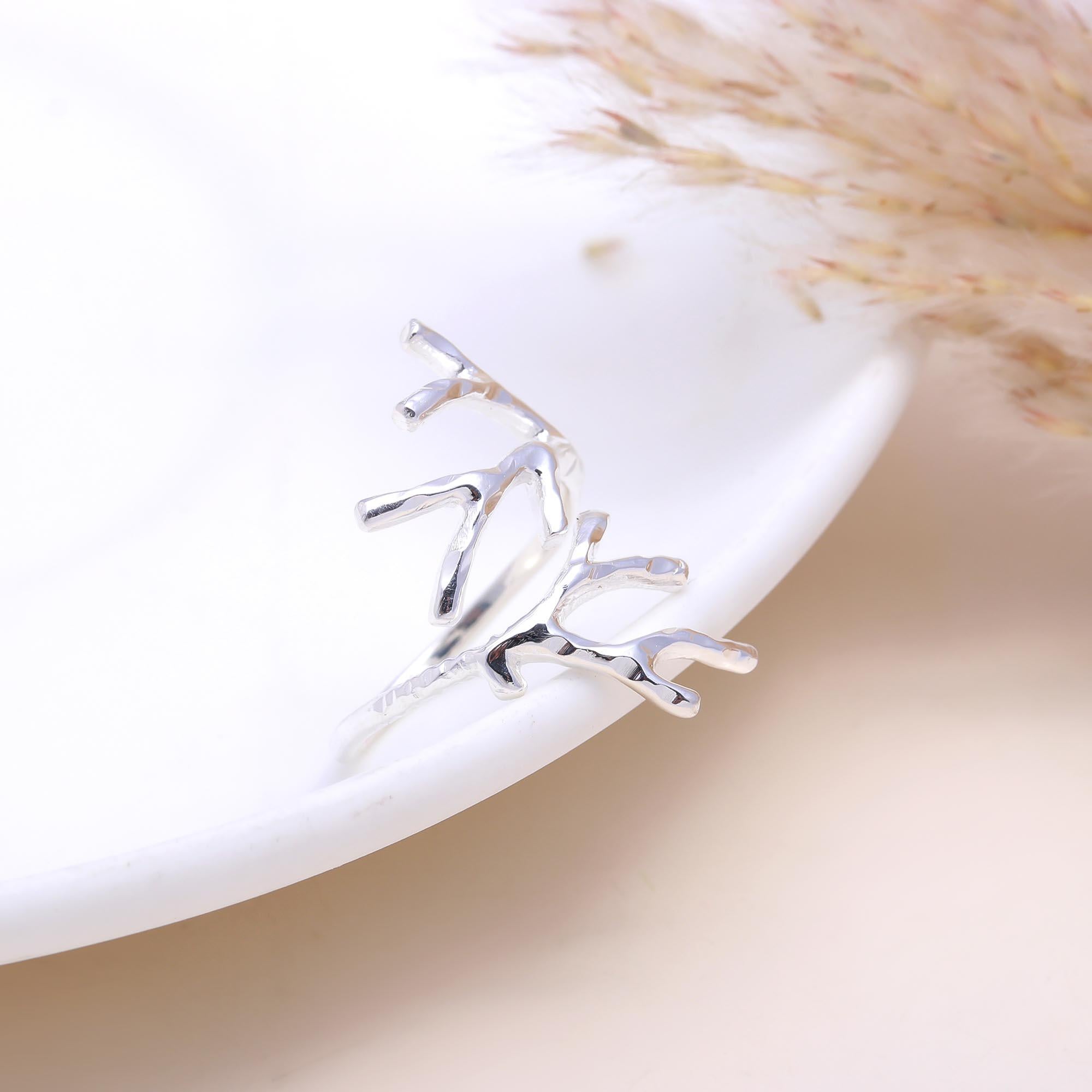 The Organic Form: Silver Coral Branch Open Ring