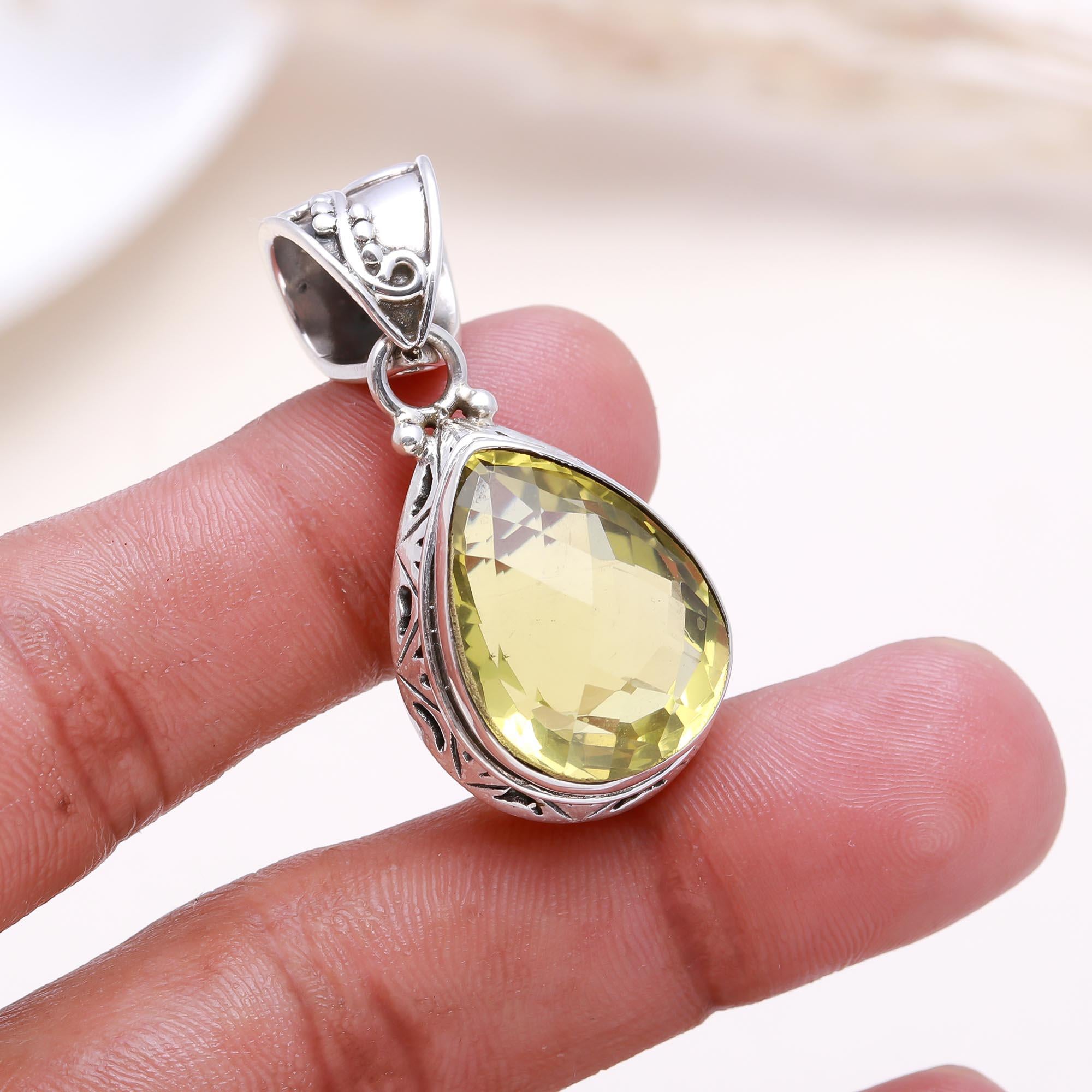 The Citrus Glow: Pear Lemon Quartz Filigree Pendant