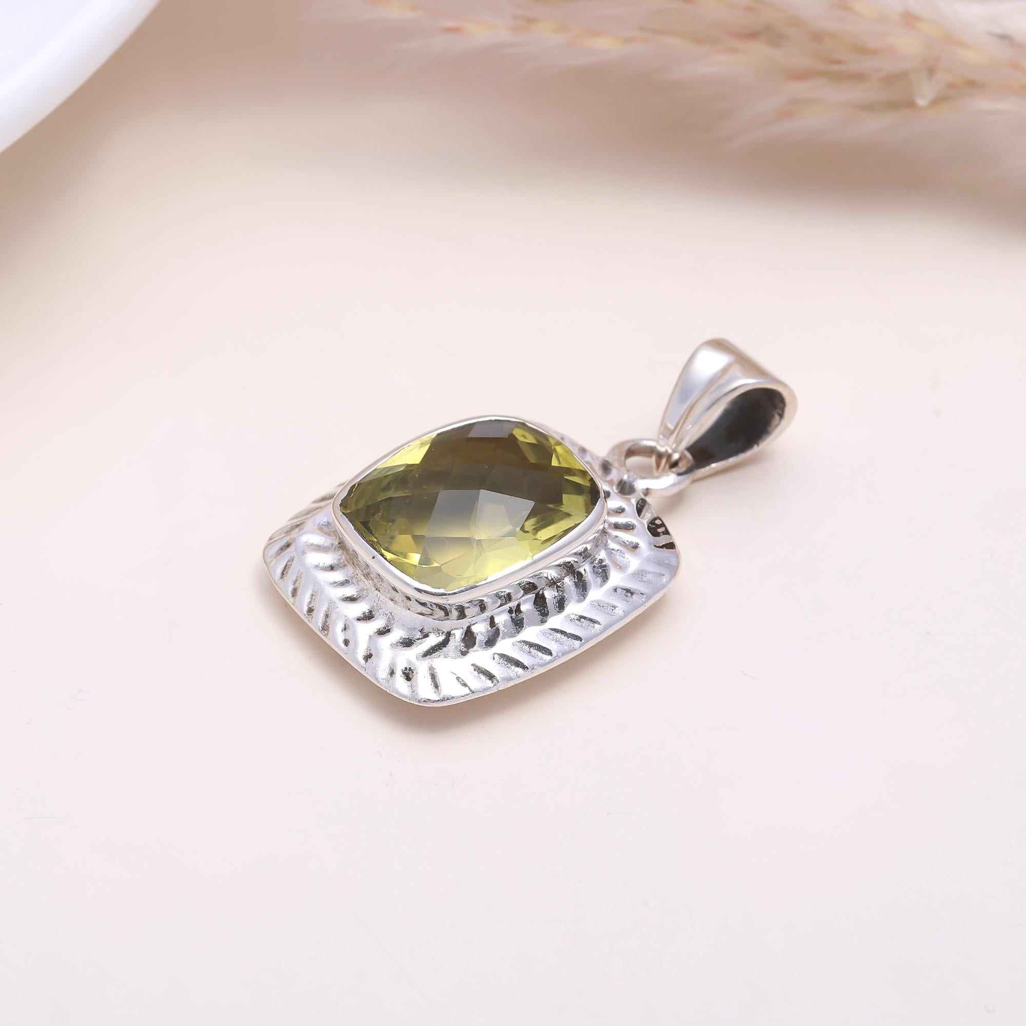 The Sunlit Window: Lemon Quartz Textured Rectangle Necklace