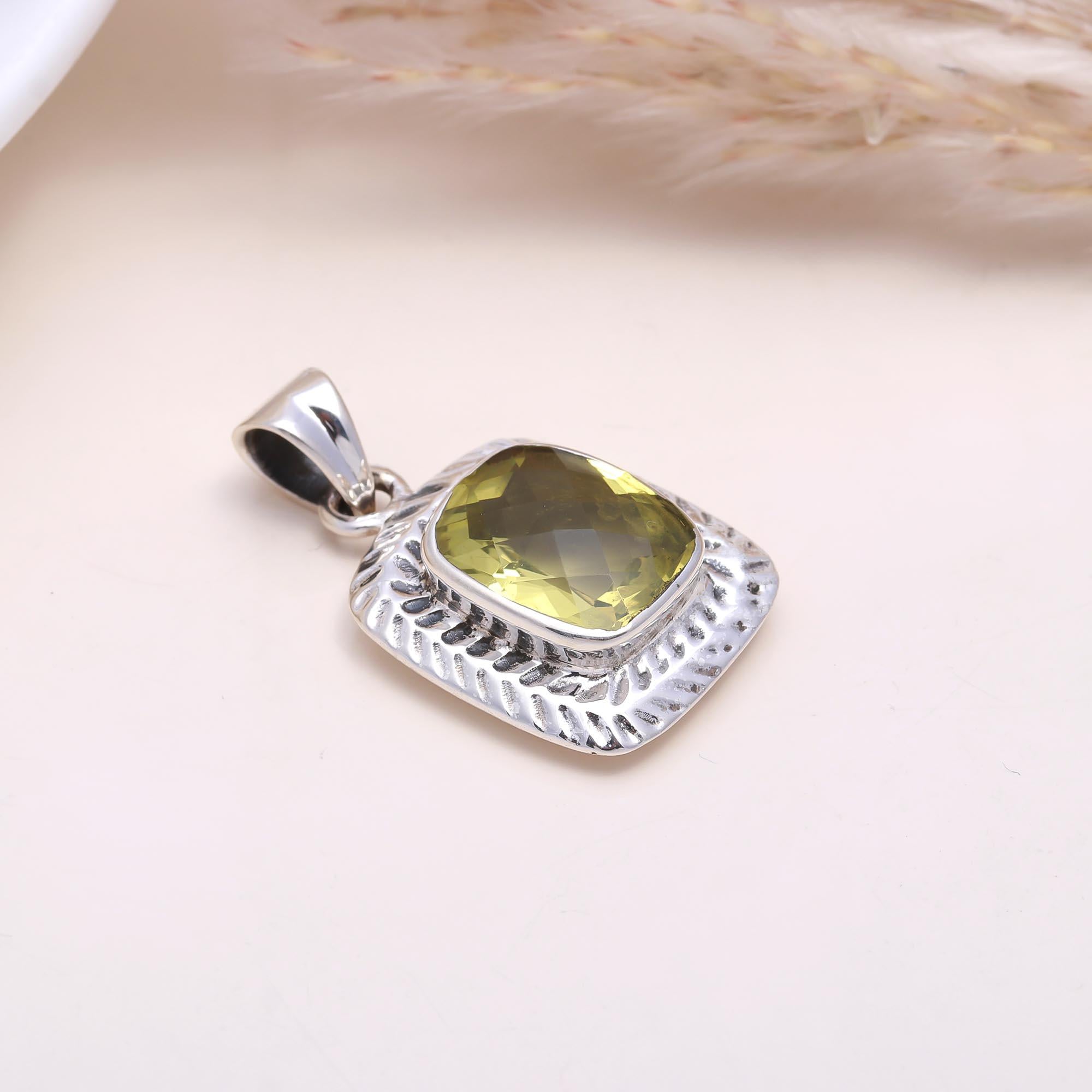 The Sunlit Window: Lemon Quartz Textured Rectangle Necklace