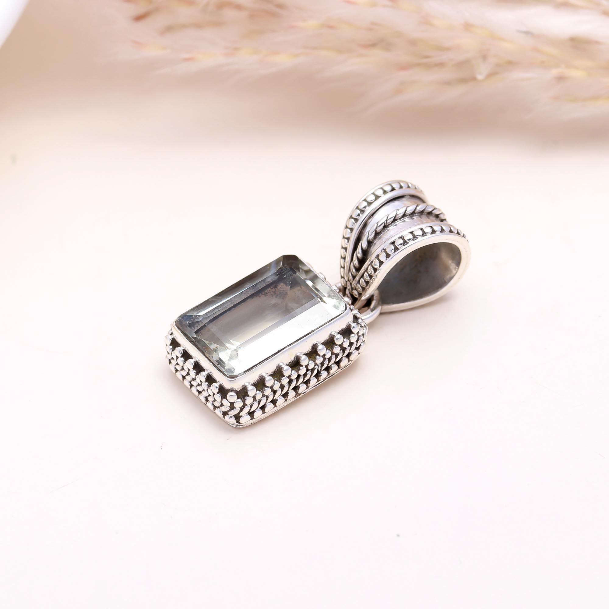 The Title: Mint Geometric: Green Amethyst Beaded Pendant