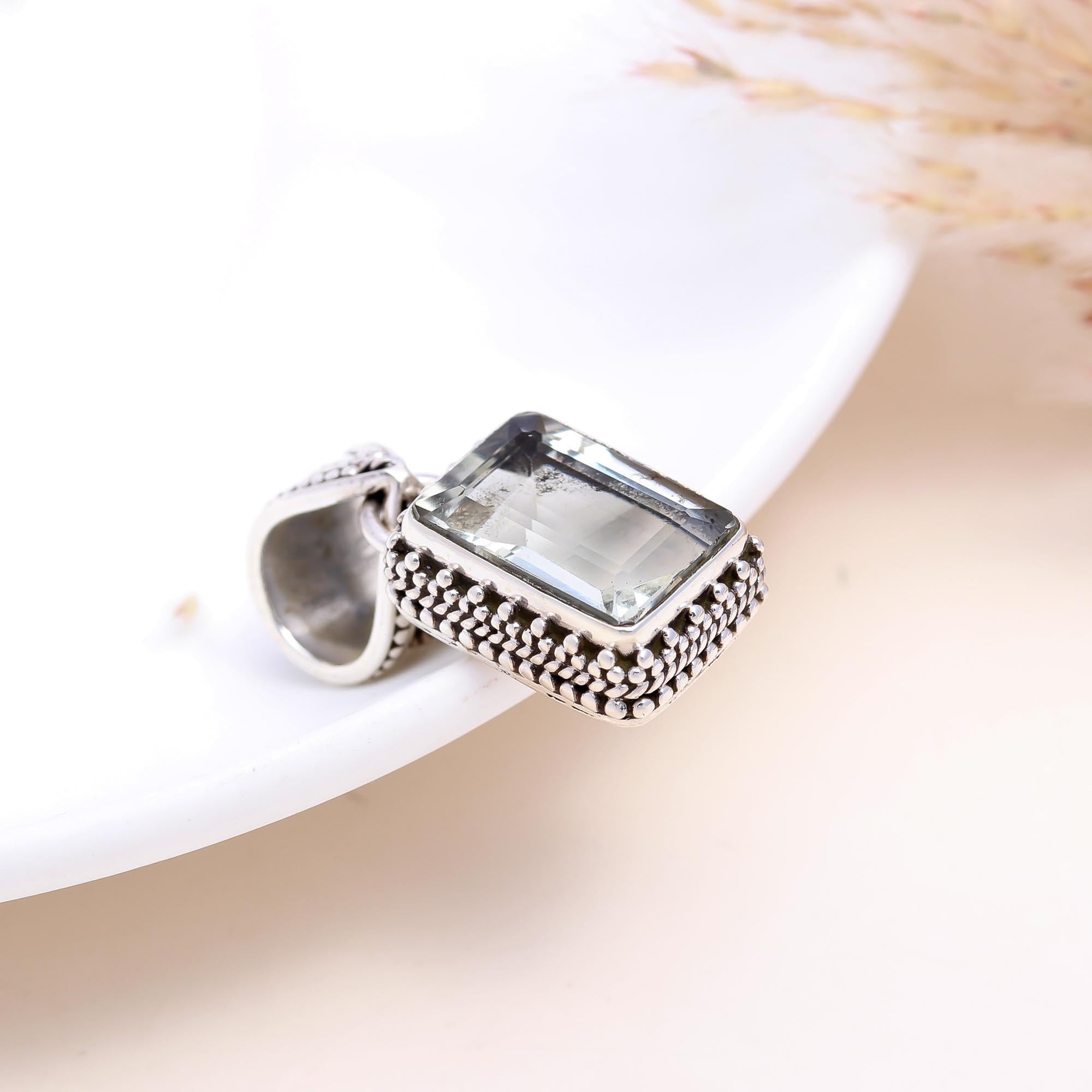 The Title: Mint Geometric: Green Amethyst Beaded Pendant