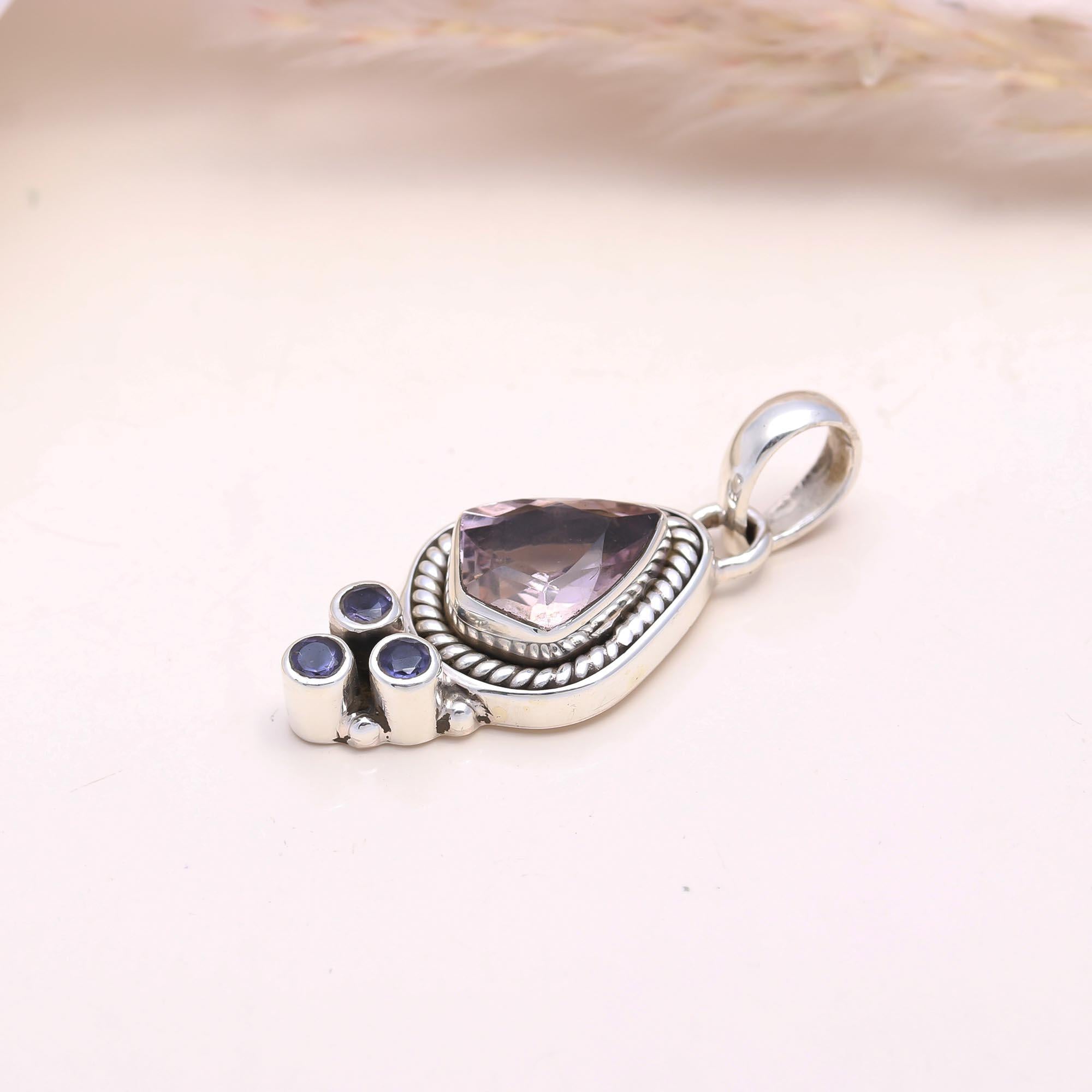 The Lavender Shield: Amethyst & Iolite Fancy Cut Pendant