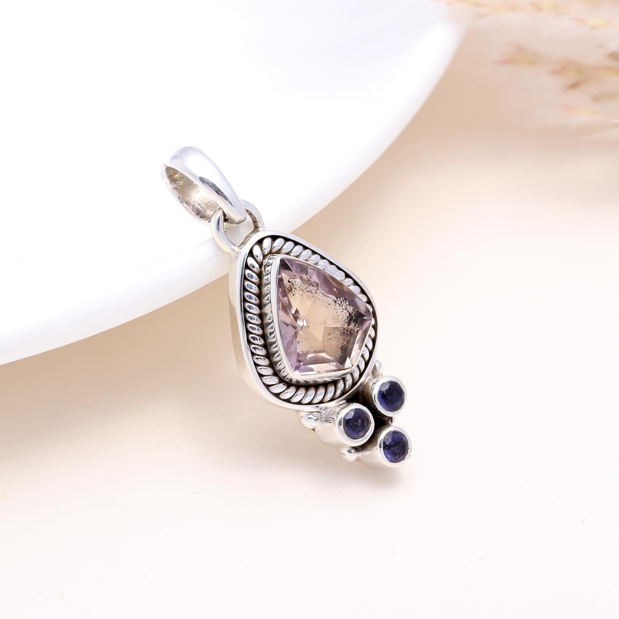 The Lavender Shield: Amethyst & Iolite Fancy Cut Pendant