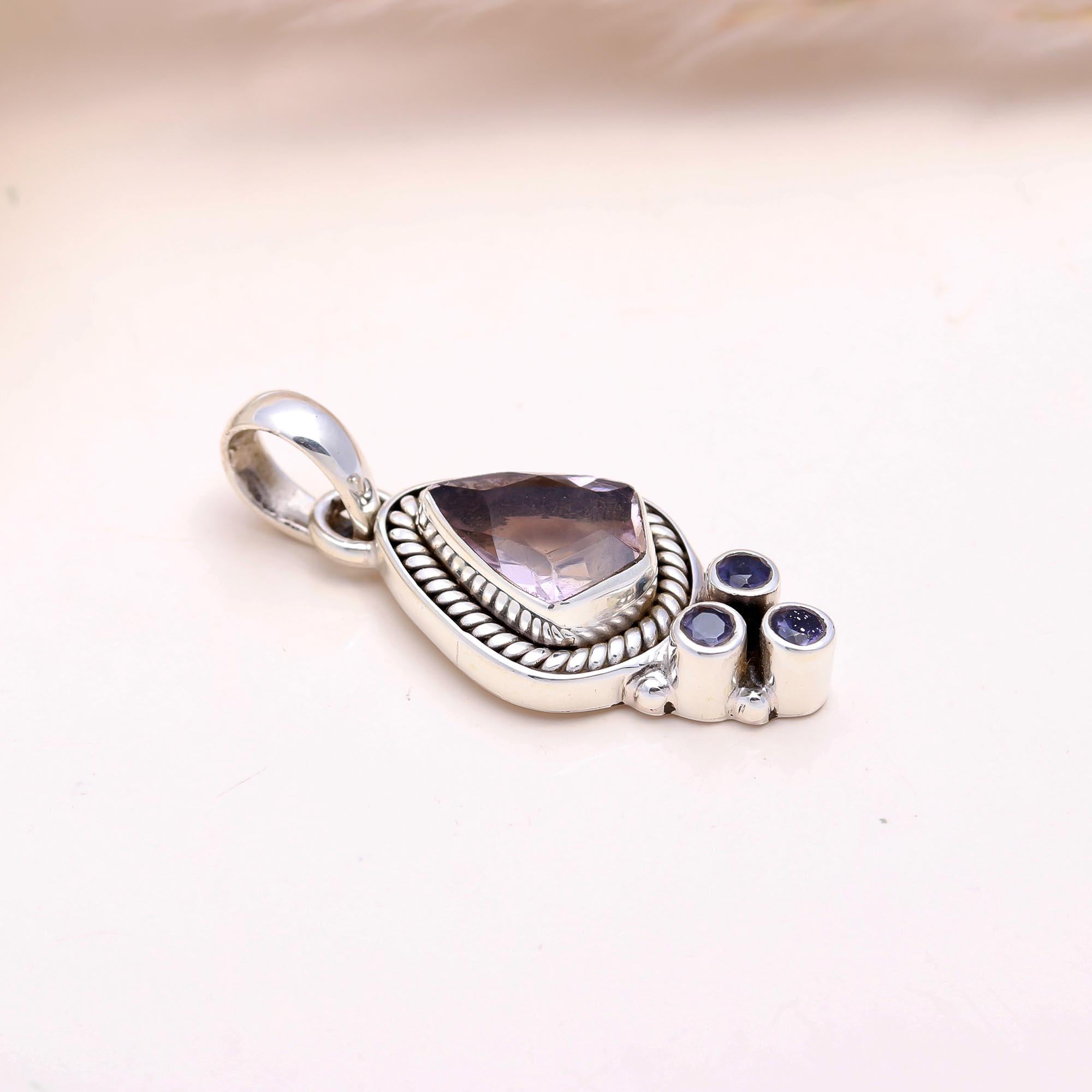 The Lavender Shield: Amethyst & Iolite Fancy Cut Pendant