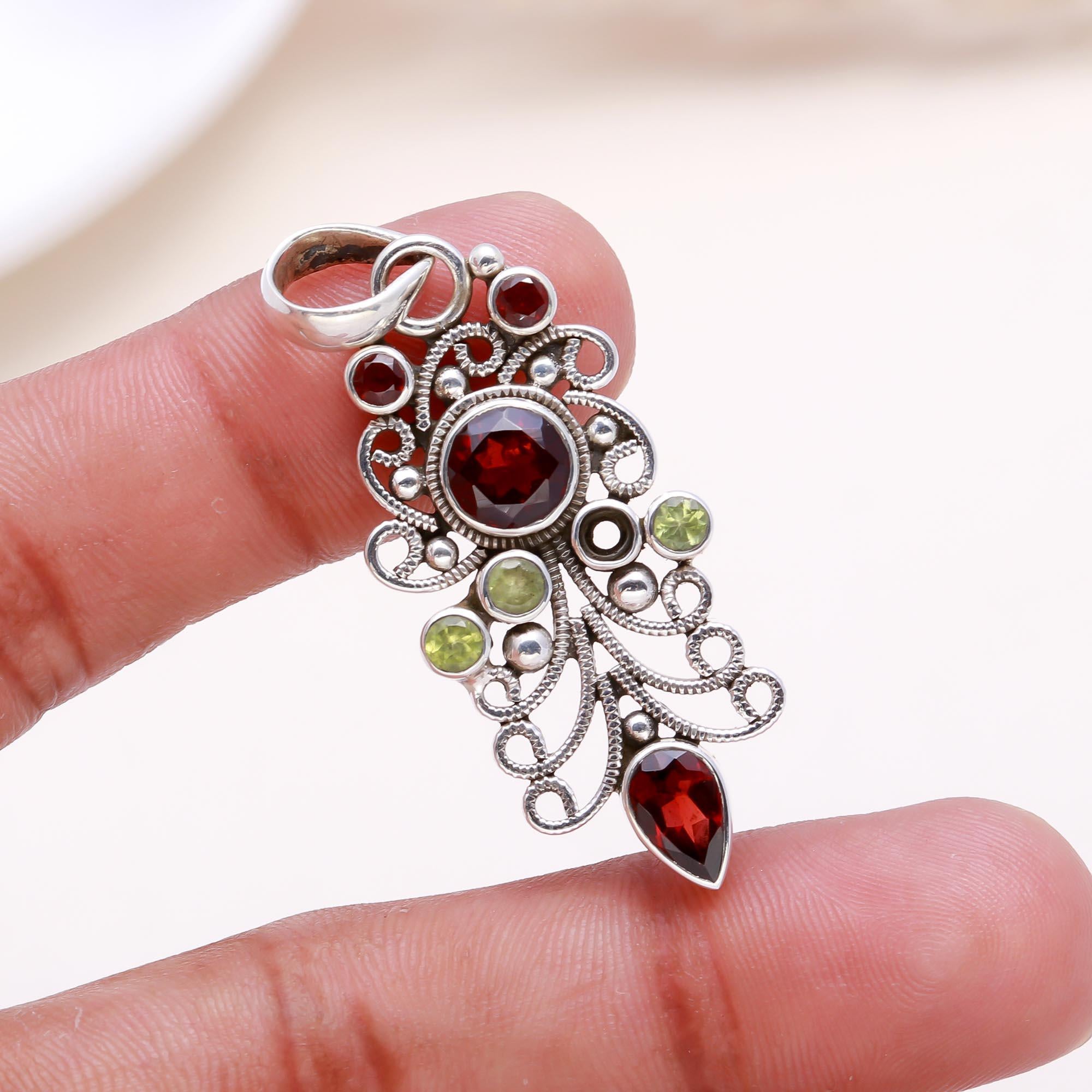 The Gypsy Garden: Garnet & Peridot Filigree Pendant