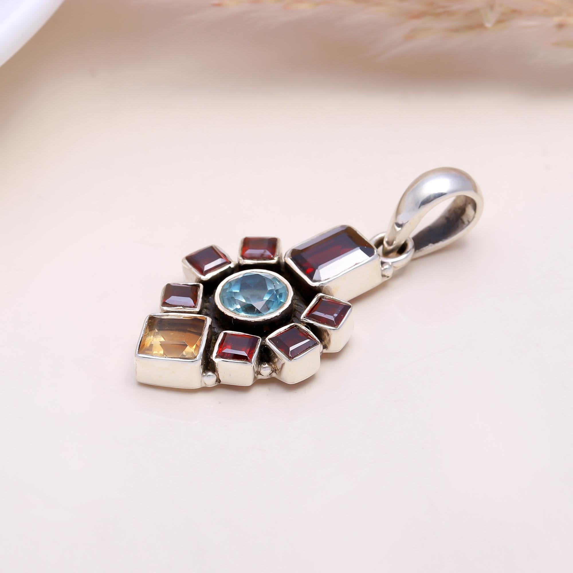 The Mosaic Cross: Multi-Gemstone Geometric Cross Pendant