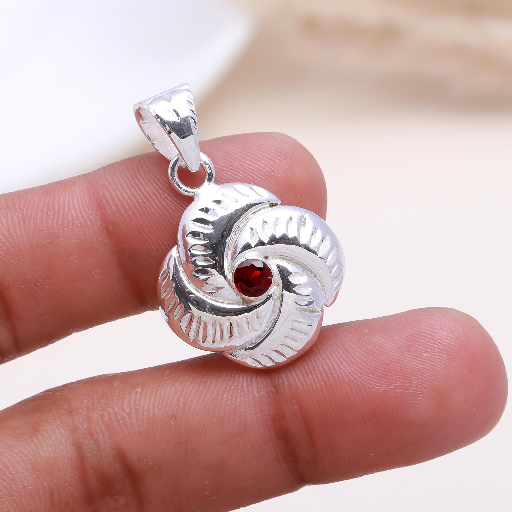 The Crimson Rose Knot: Garnet Silver Knot Pendant
