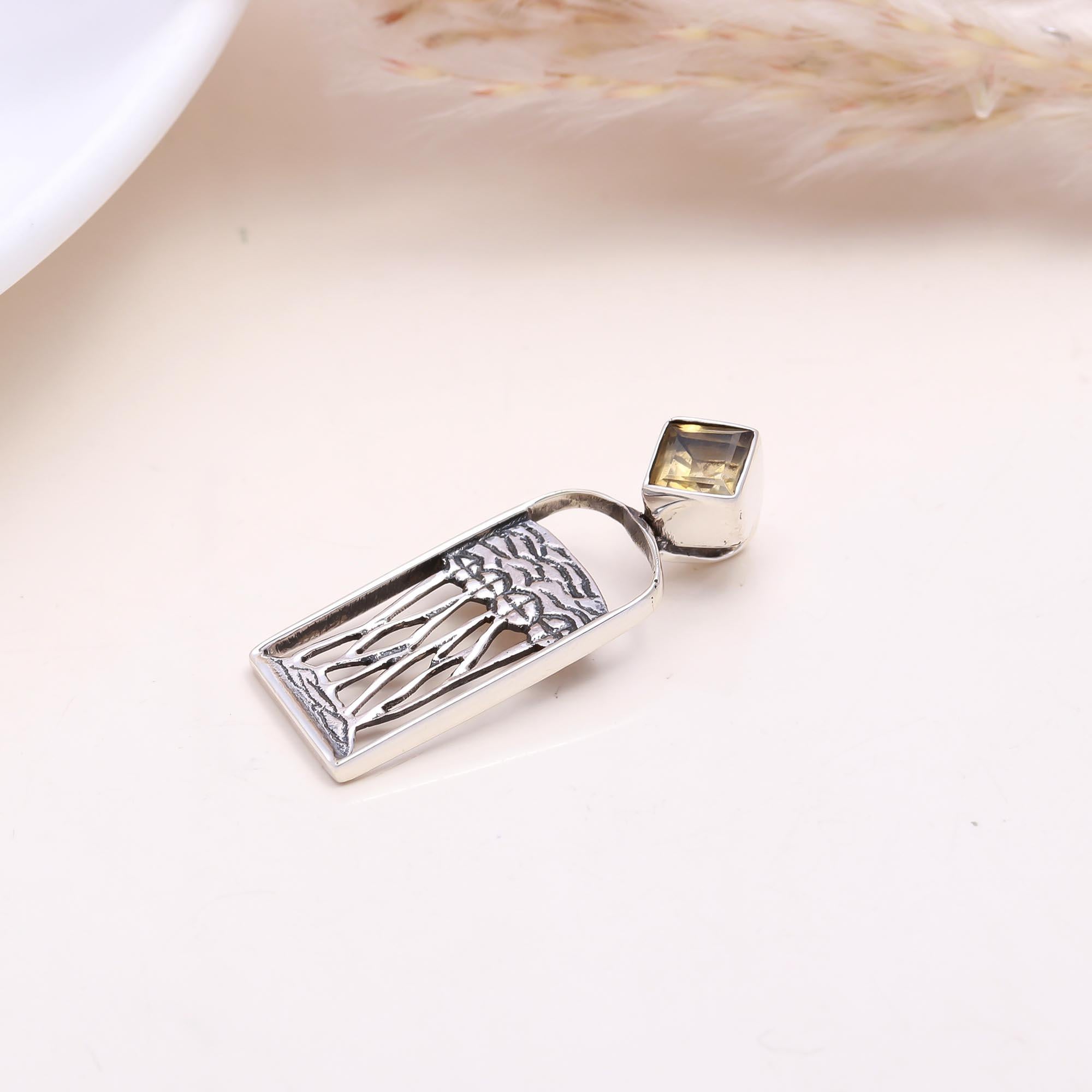 The Nature's Window: Citrine & Silver Tree Scene Pendant