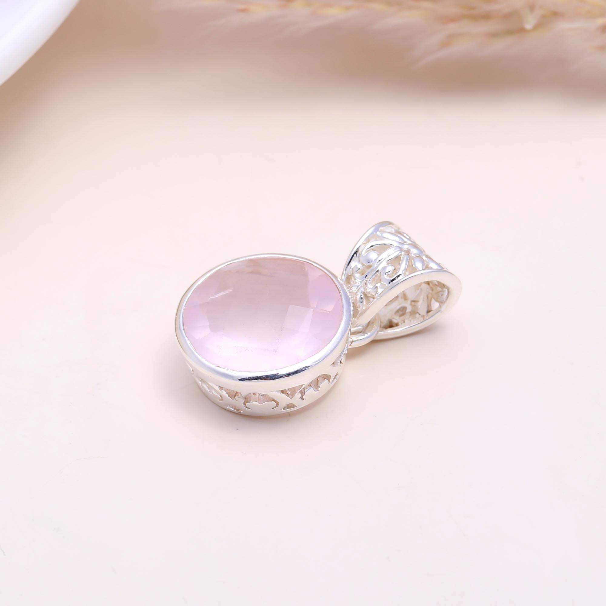 The Rose Solitaire: Rose Quartz Filigree Pendant