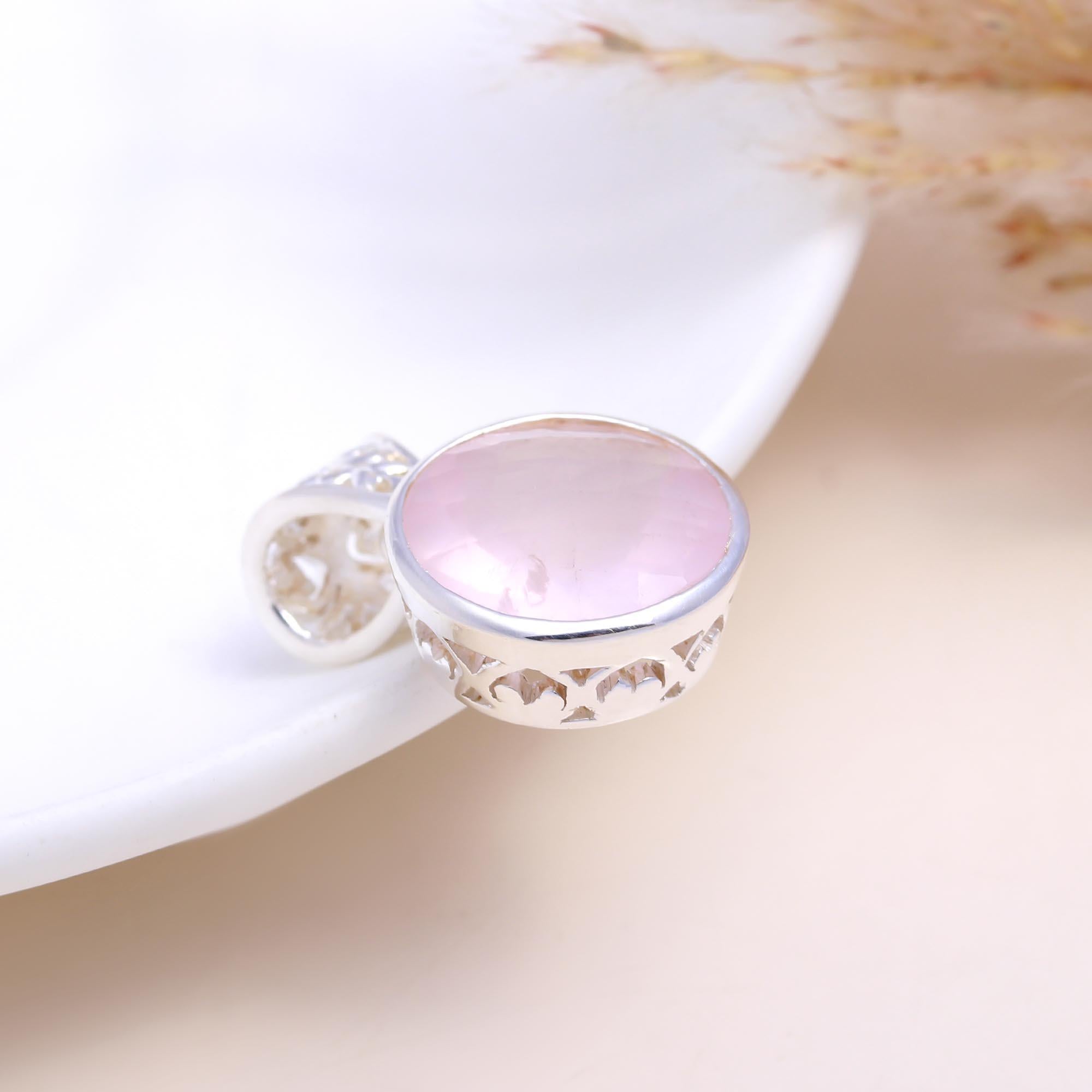 The Rose Solitaire: Rose Quartz Filigree Pendant