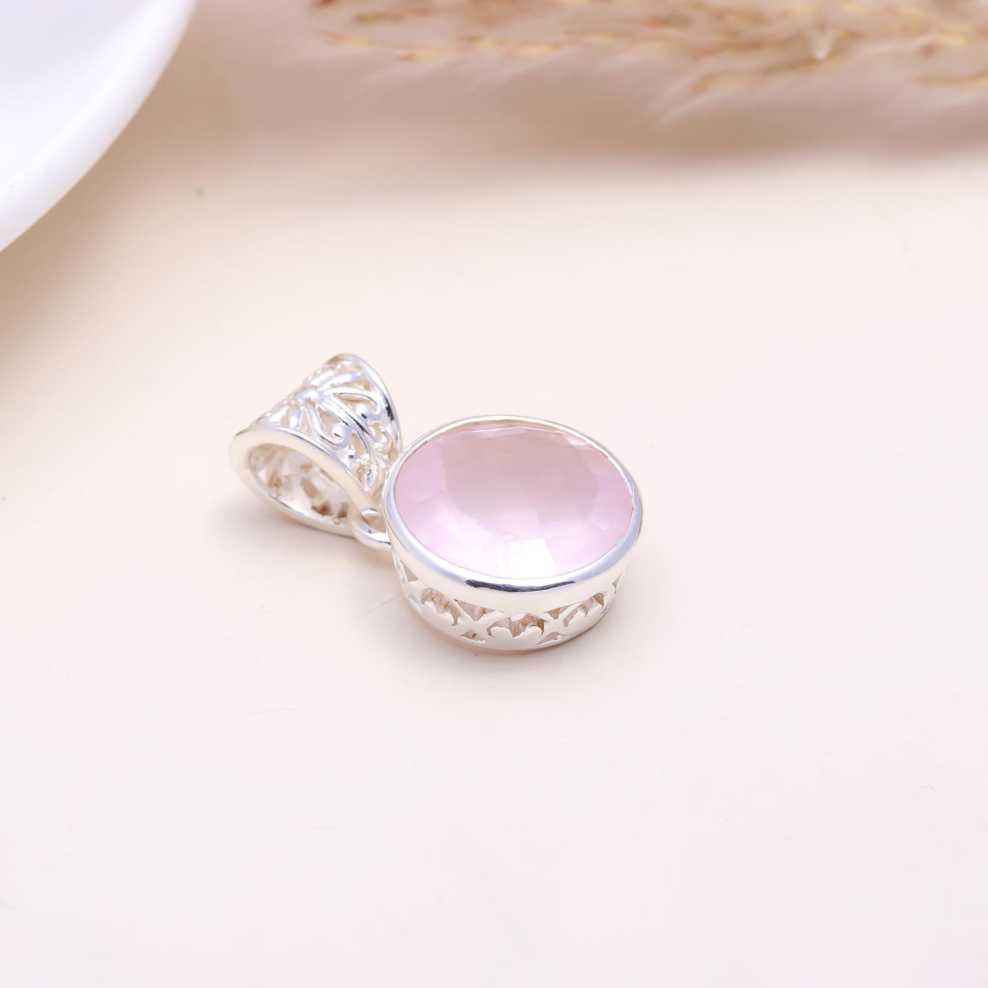 The Rose Solitaire: Rose Quartz Filigree Pendant