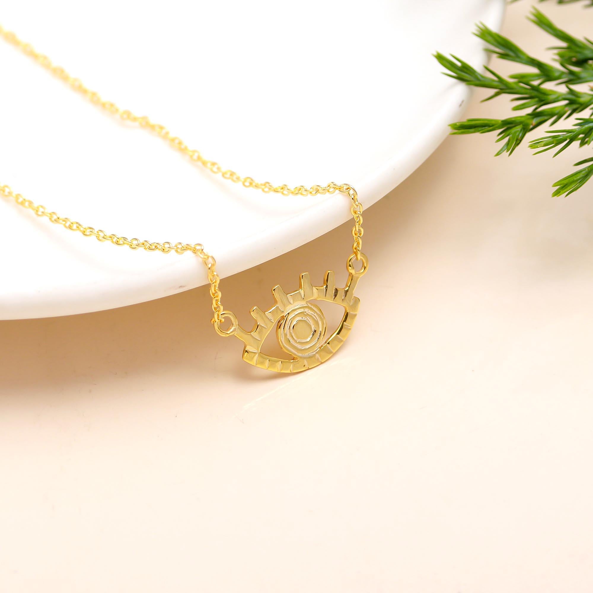 925 Silver Textured Evil Eye Pendant Necklace