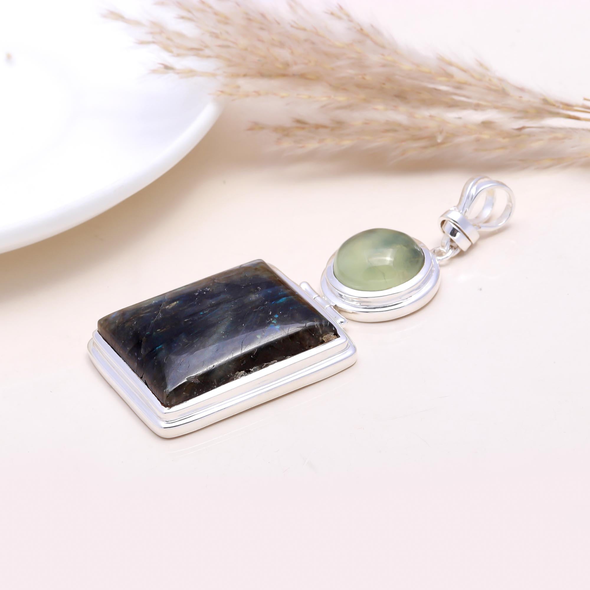 The Forest Mystery: Prehnite & Labradorite Double Drop Pendant