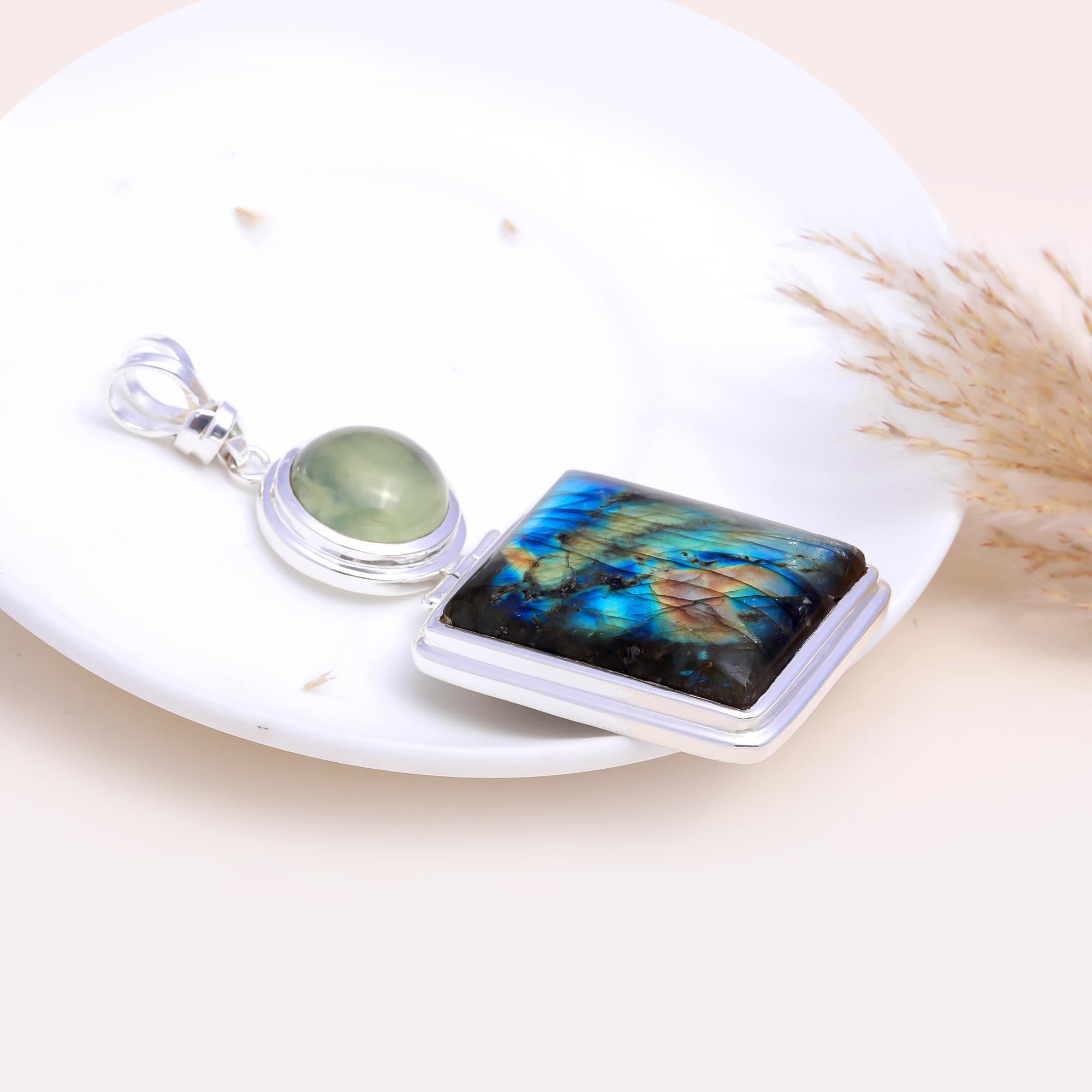 The Forest Mystery: Prehnite & Labradorite Double Drop Pendant