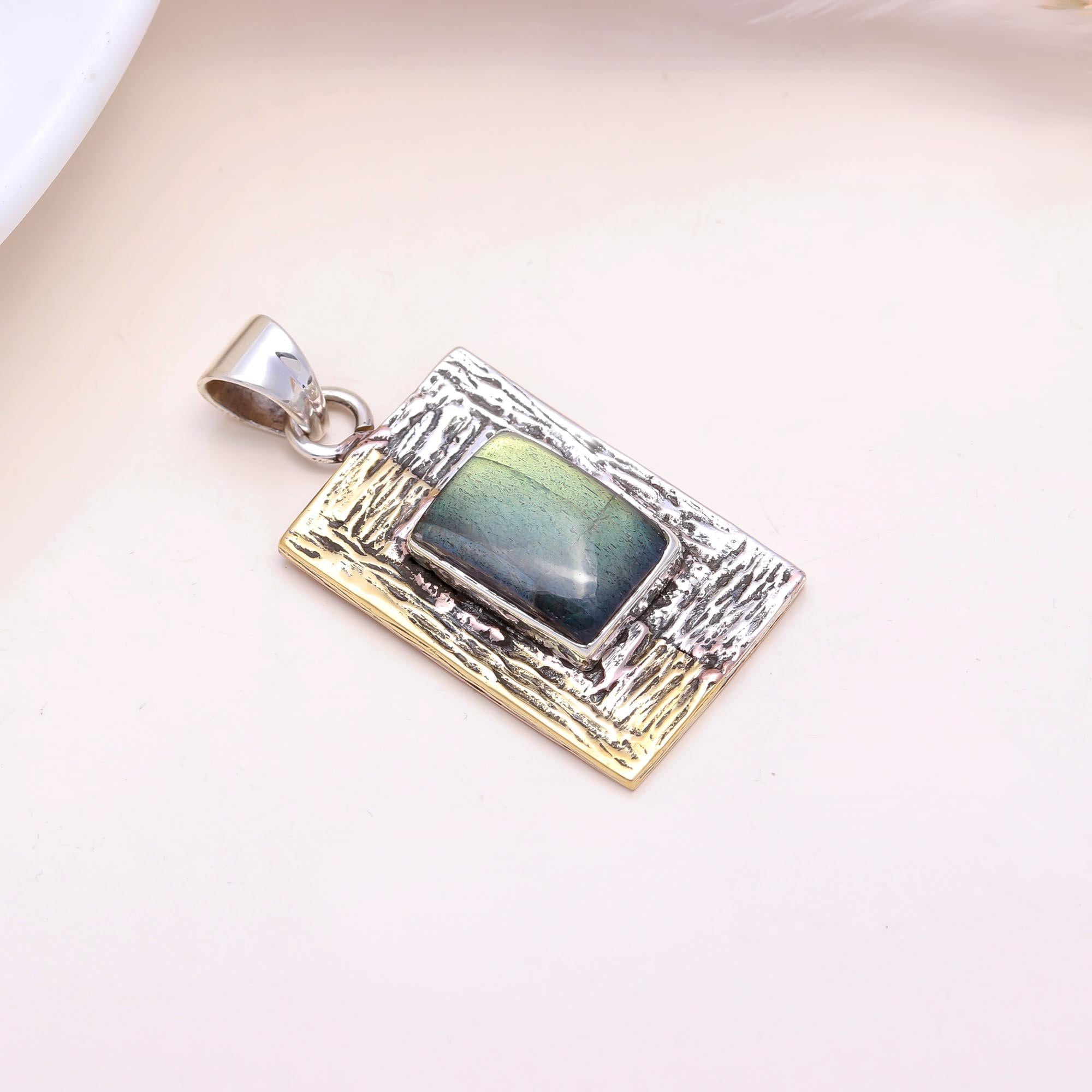The Artisan Slab: Textured Labradorite Mixed Metal Pendant