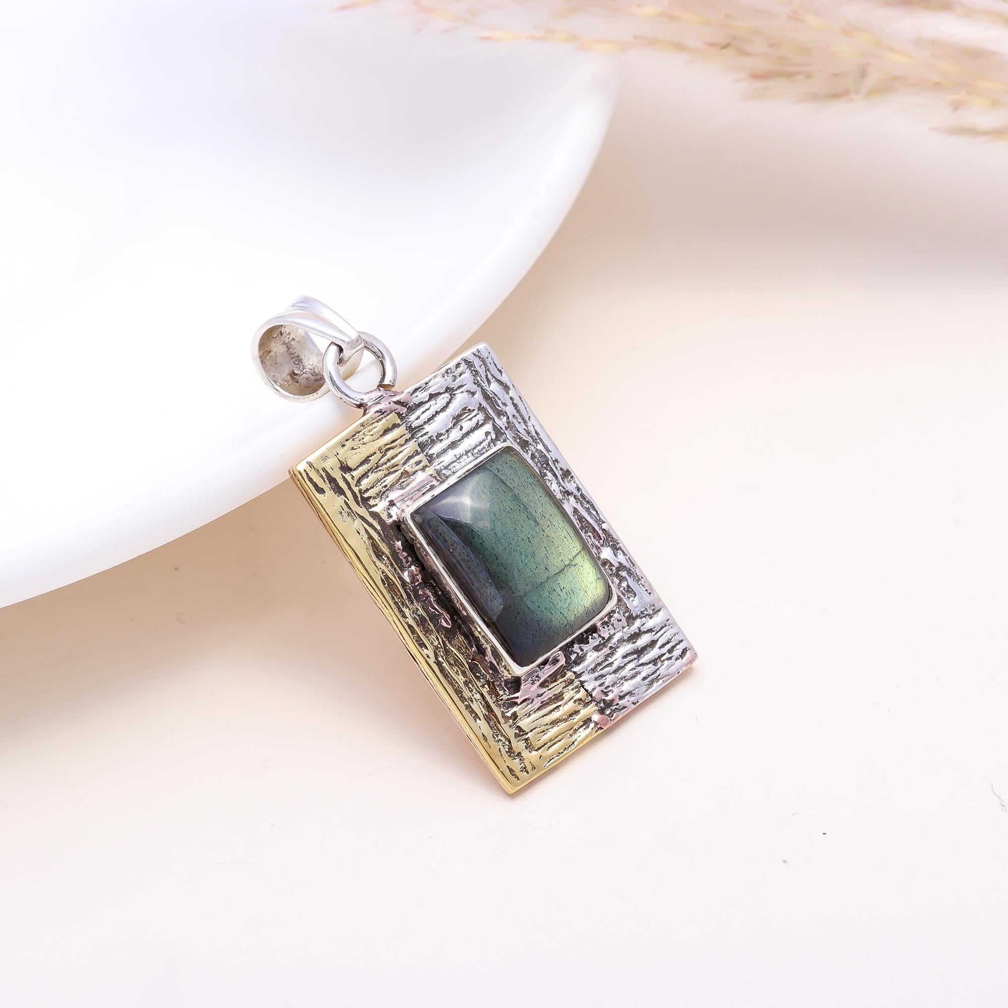 The Artisan Slab: Textured Labradorite Mixed Metal Pendant