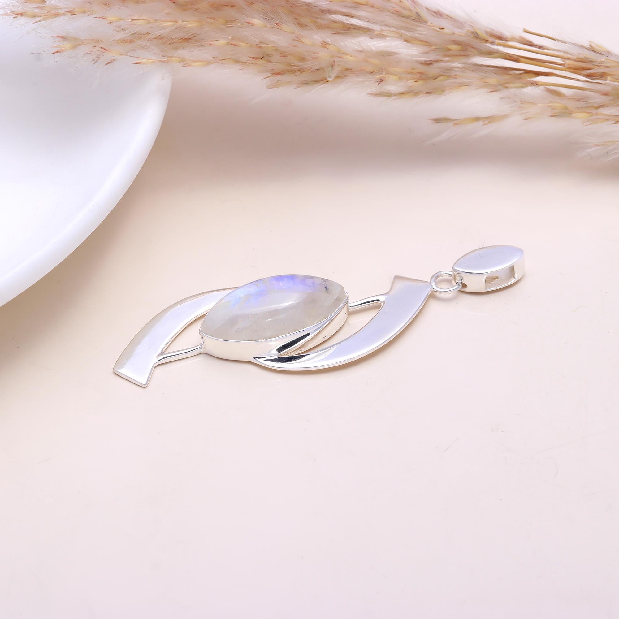 The Modern Orbit: Marquise Moonstone Abstract Pendant