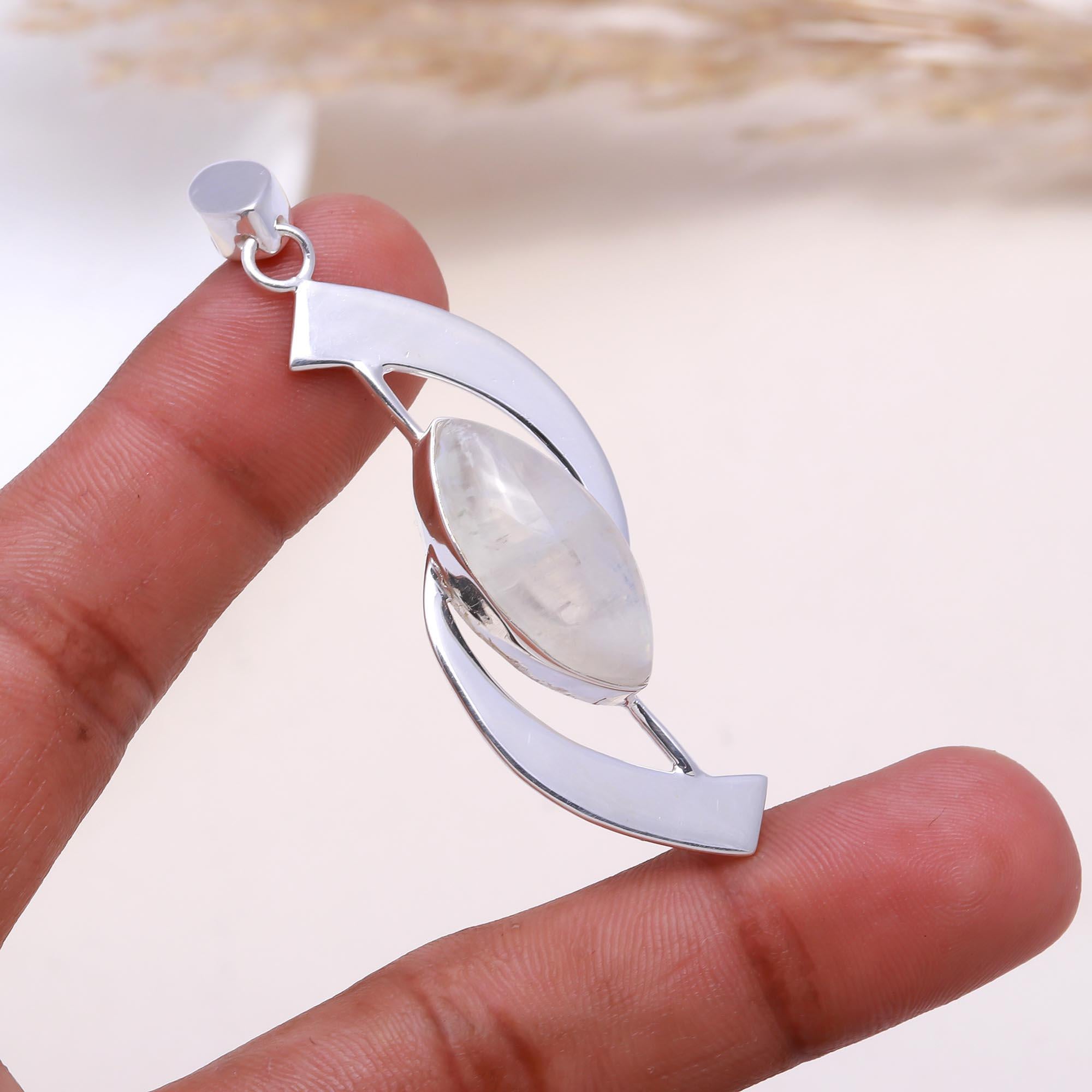 The Modern Orbit: Marquise Moonstone Abstract Pendant