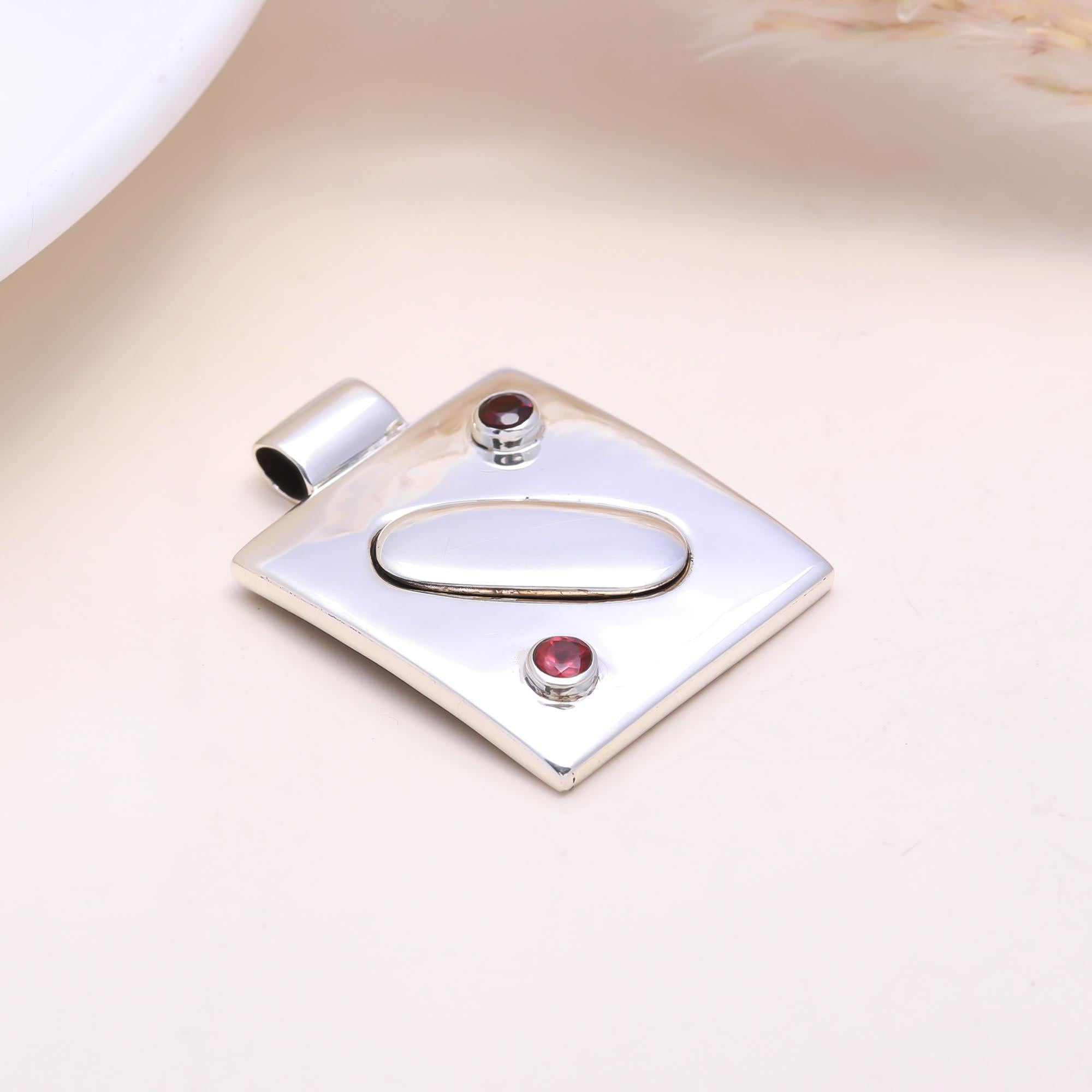 The Abstract Balance: Rectangular Garnet Silver Pendant